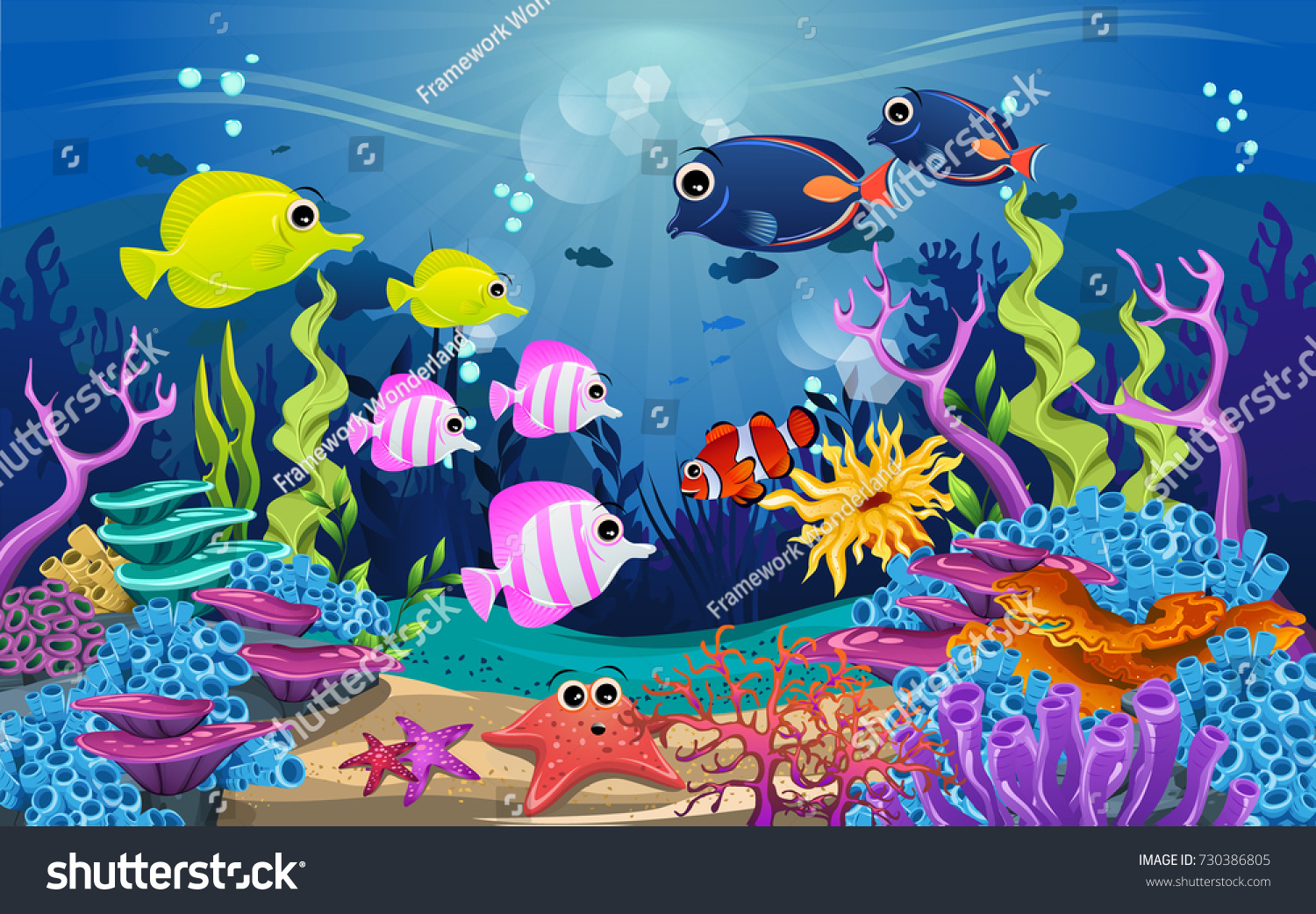 Illustrations Beauty Marine Life Fish Algae Stock Vector (Royalty Free ...