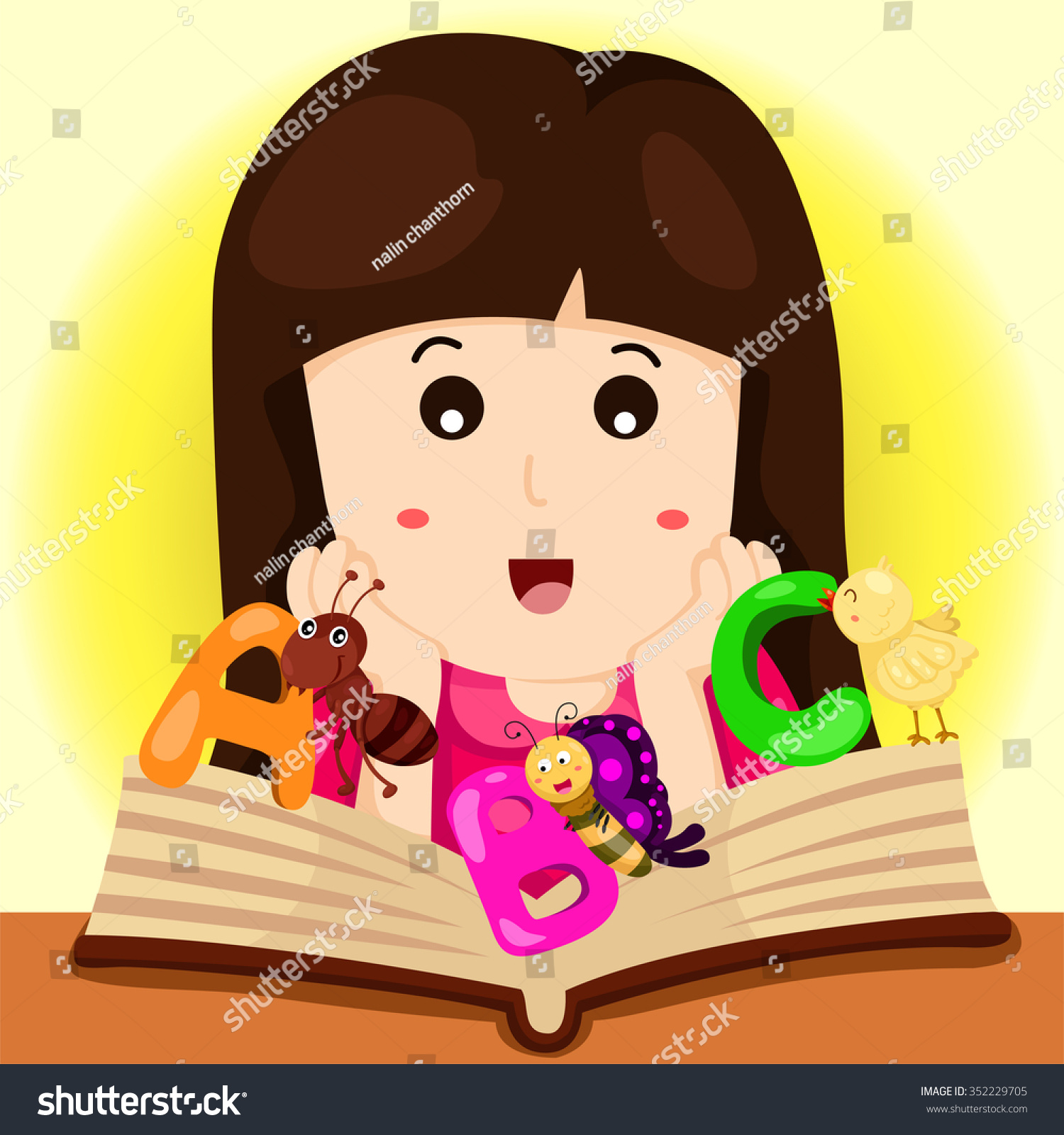 Illustrator Girl Read Book Abc Stock Vector Royalty Free