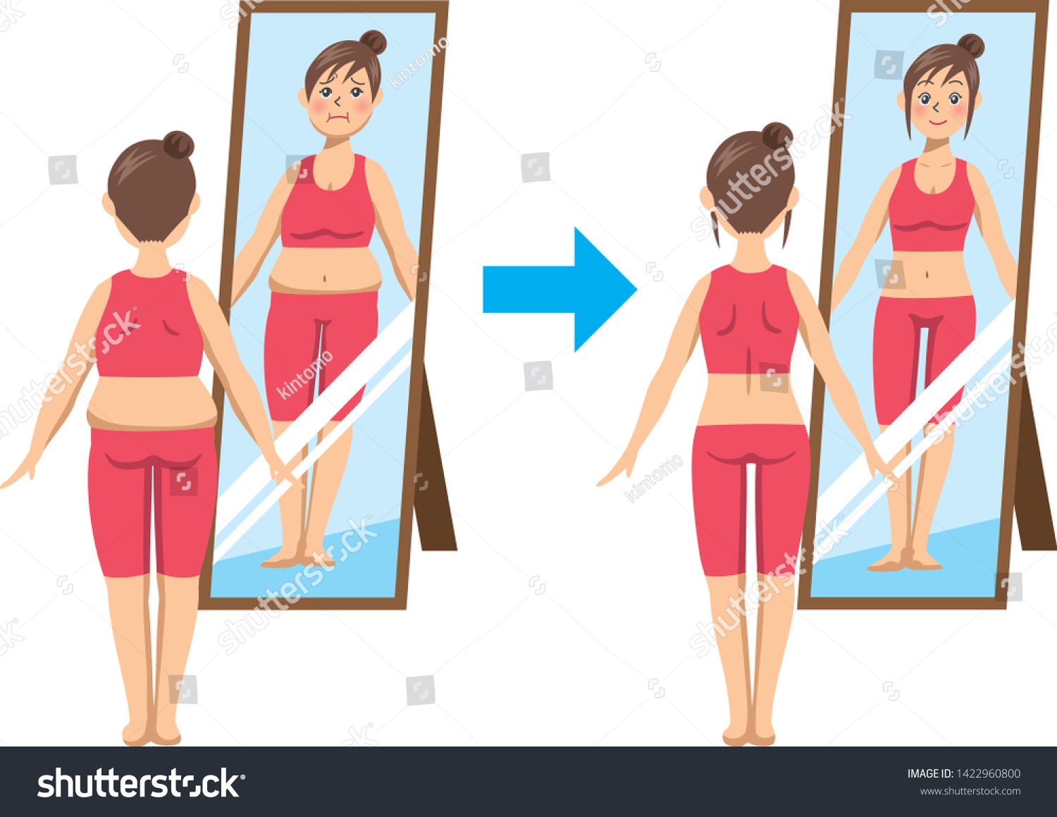 SVG of Image illustration of a young woman who reflects the whole body in a mirror. (Before after) svg