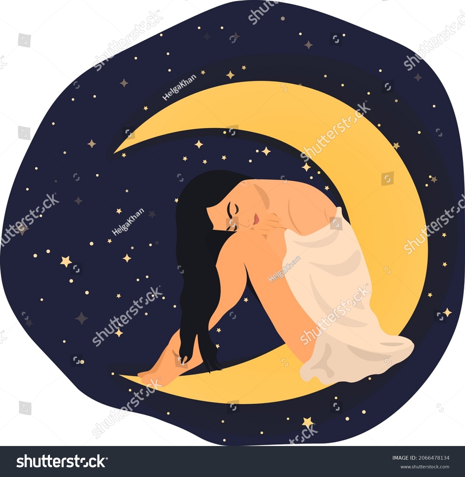 Image Young Woman Sitting On Moon Stock Vector (Royalty Free ...