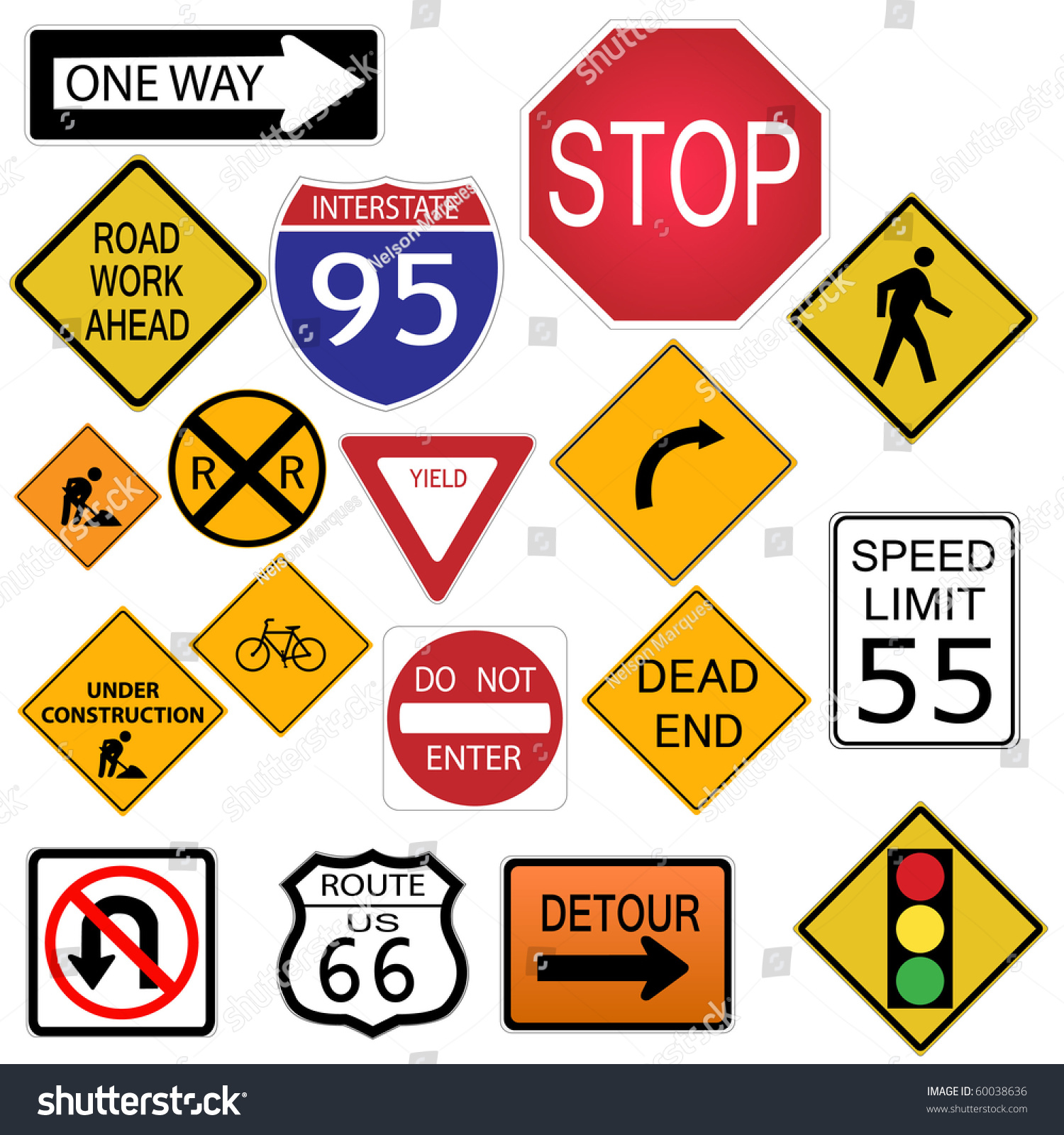 Image Various Road Highway Signs On Stock Vector 60038636 - Shutterstock