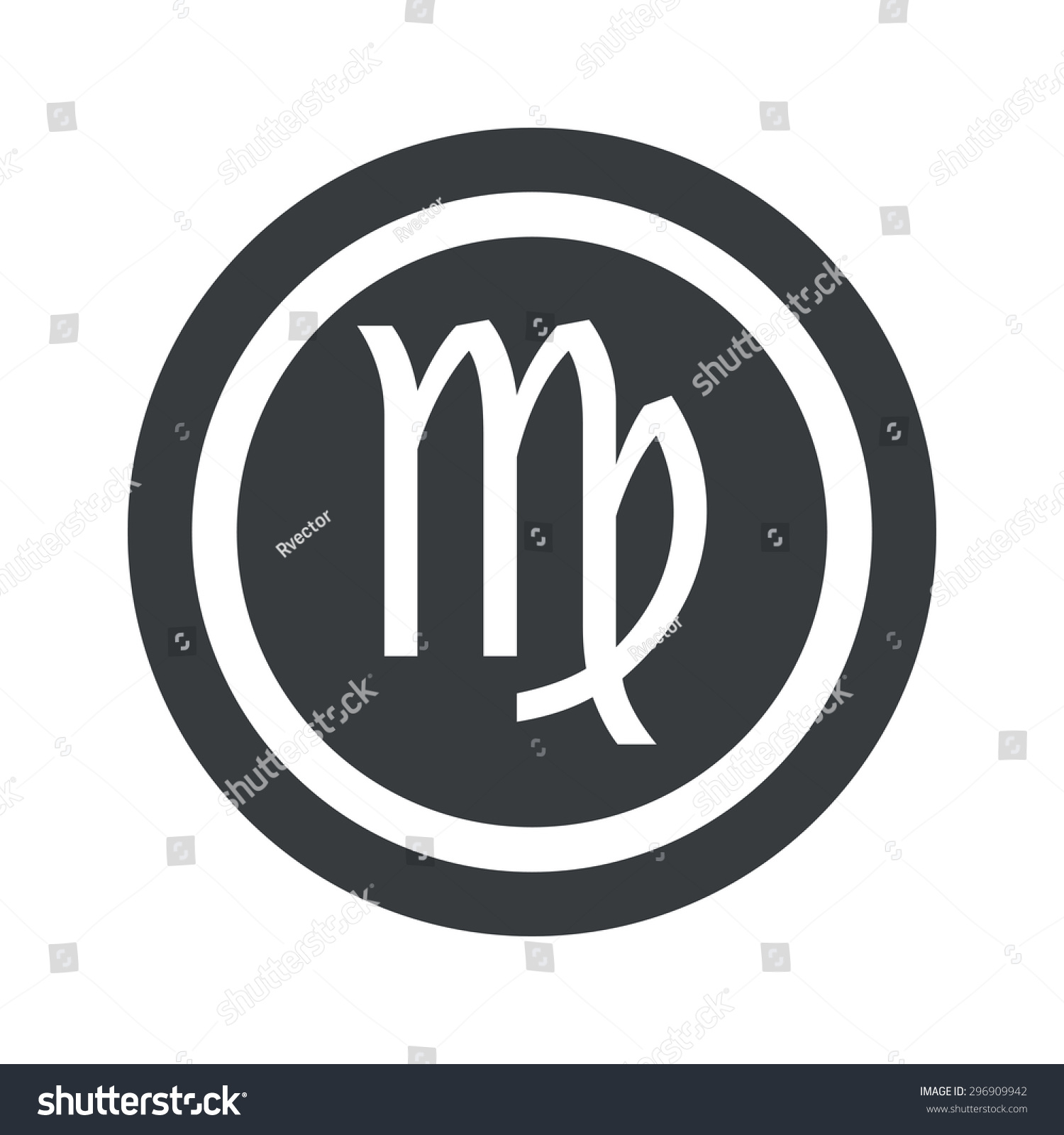 Image Of Virgo Zodiac Symbol In Circle, On Black Circle, Isolated On ...