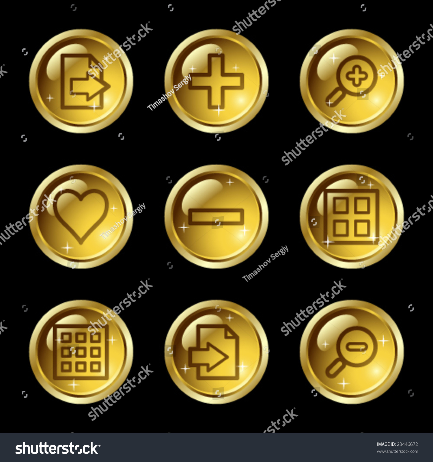 Image Viewer Web Icons, Gold Glossy Buttons Series Stock Vector ...