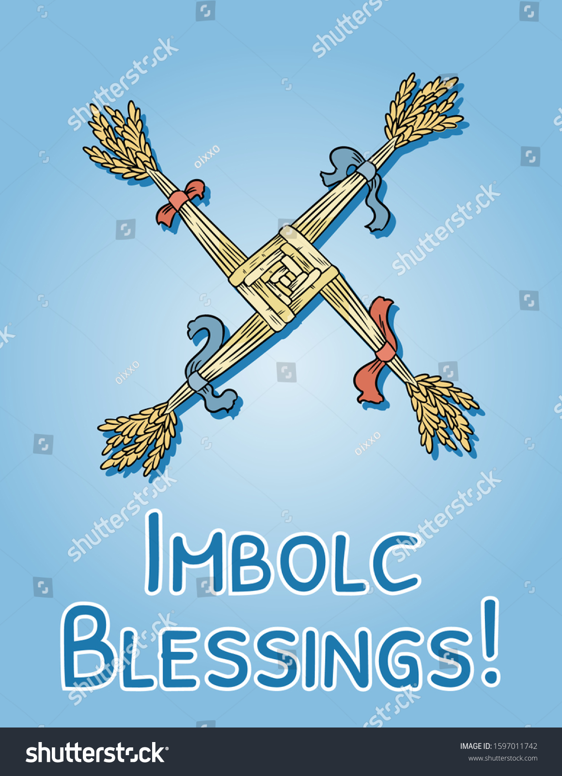 SVG of Imbolc Blessings beginning of spring pagan holiday postcard. Brigid's Cross symbol. Vector banner svg
