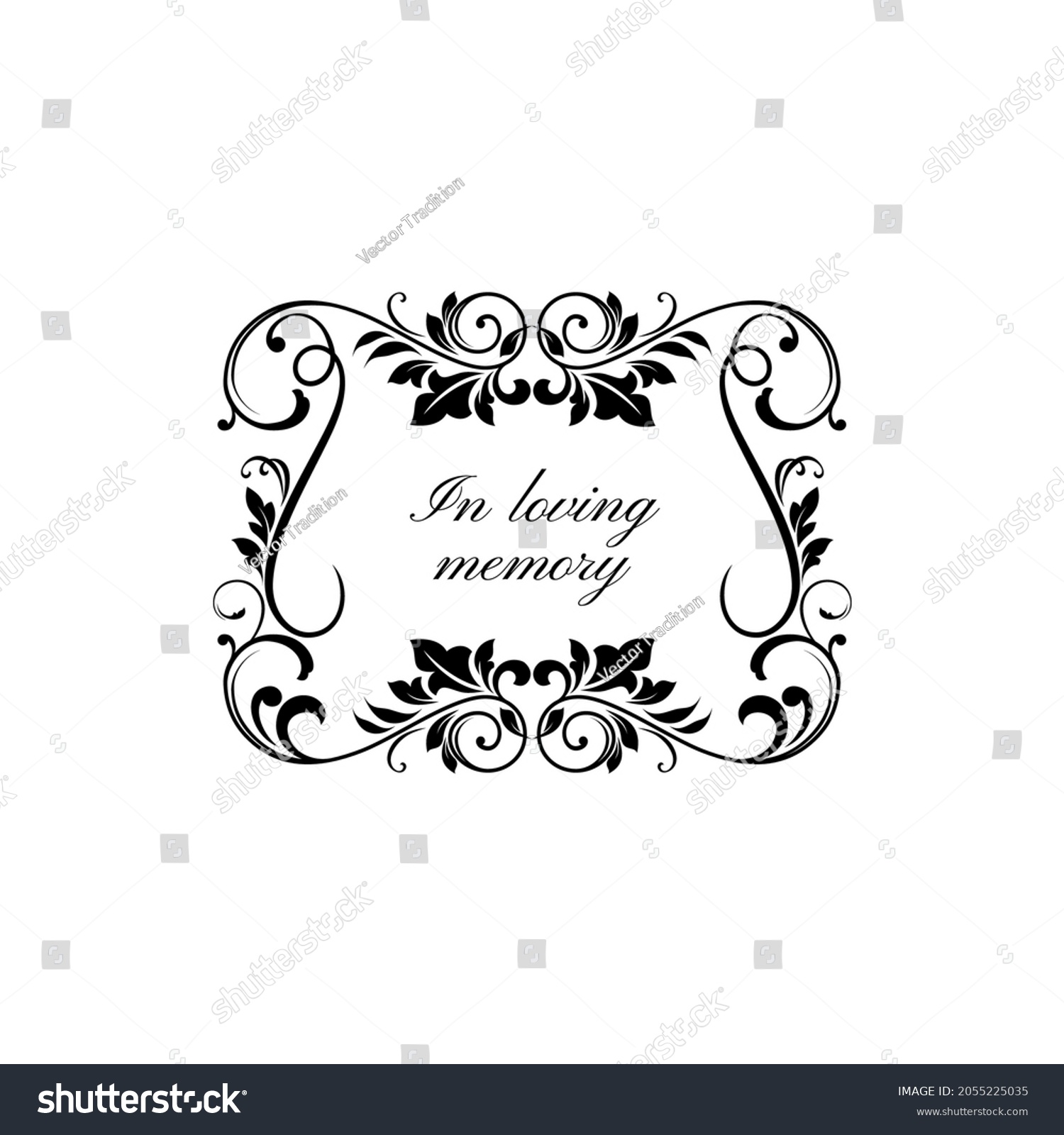 SVG of In loving memory floral ornament on gravestone isolated monochrome frame. Vector condolence message on tomb stone with vintage flower ornaments and leaves, ornate obsequies template, bereavement svg