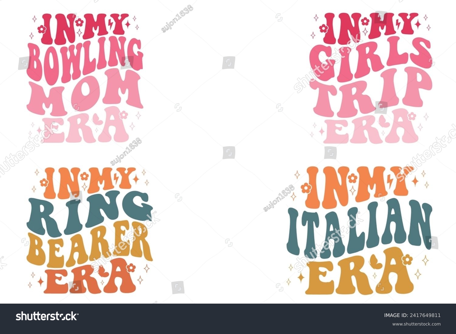 SVG of In My Bowling Mom Era, In My Girls Trip Era, In My Ring Bearer Era, In My Italian Era retro T-shirt svg