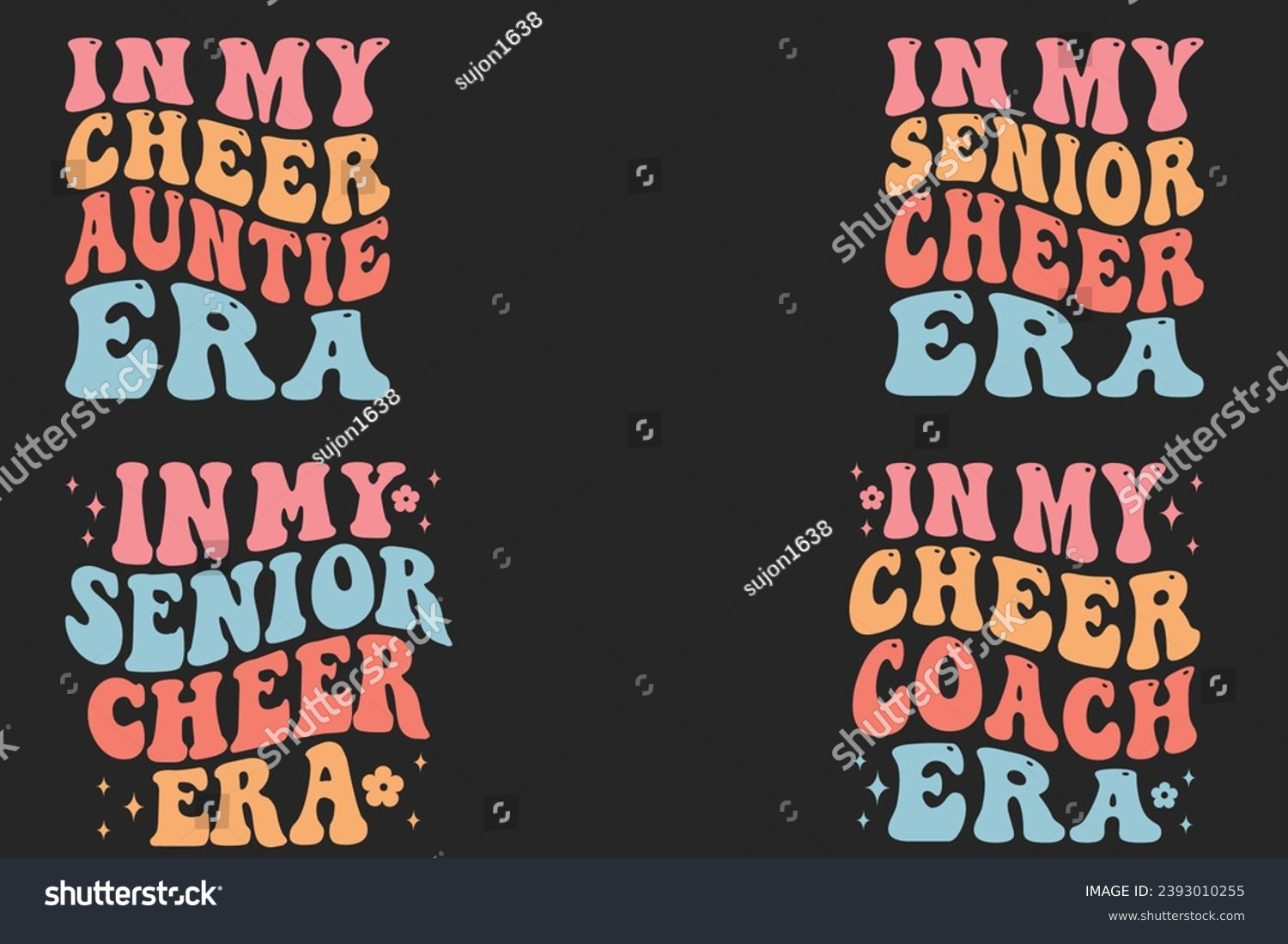 SVG of In my Cheer auntie era, In My Senior Cheer era, in my cheer coach era retro wavy T-shirt designs svg