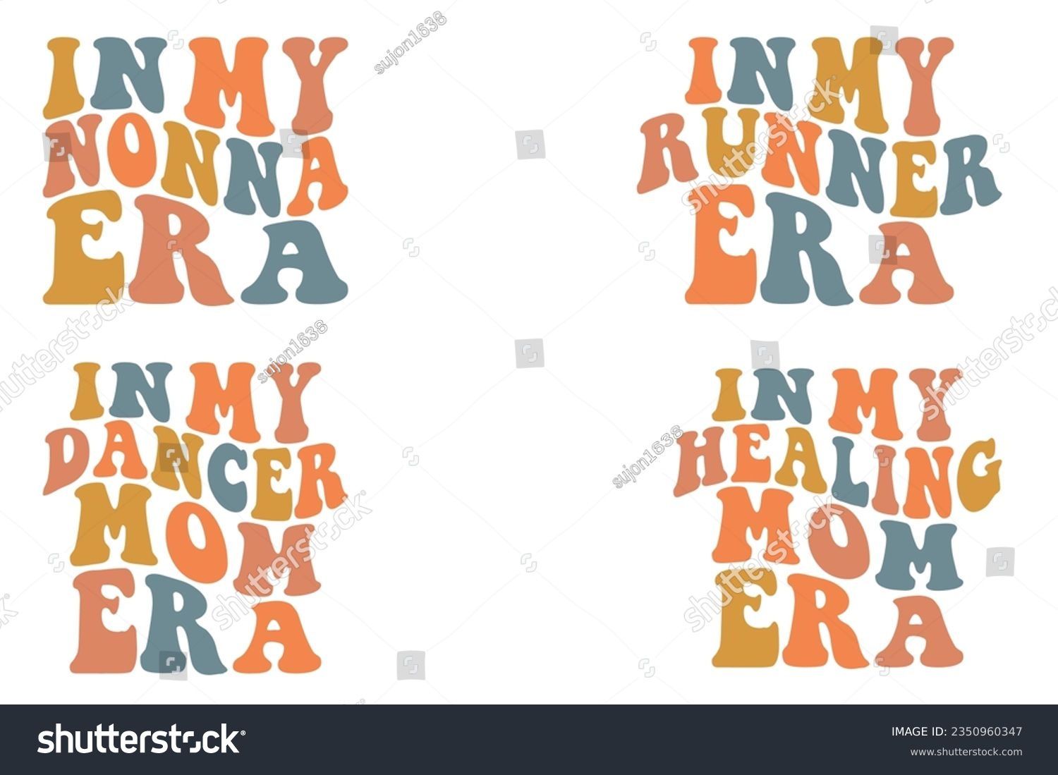 SVG of In My Donna Era, In My Runner Era, In My Dance Mom Era, In My Healing Mom Era retro wavy SVG bundle T-shirt designs svg