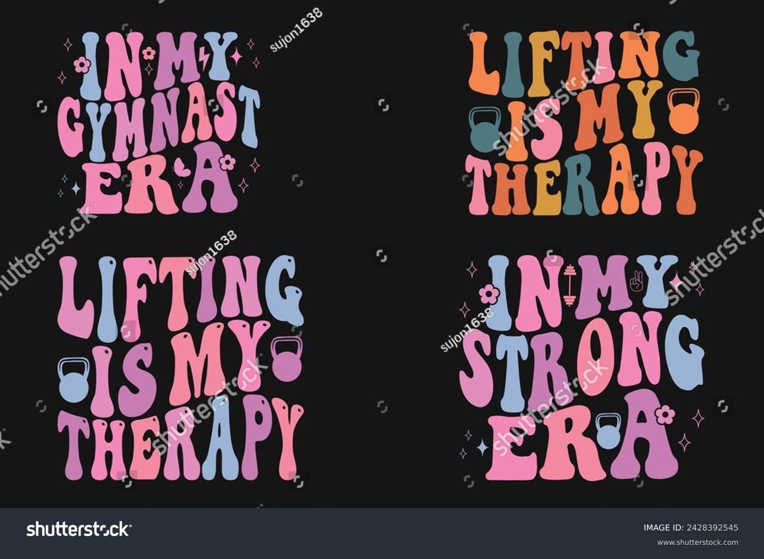SVG of In My Gymnast Era, Lifting Is My Therapy, in my Strong era retro T-shirt designs svg