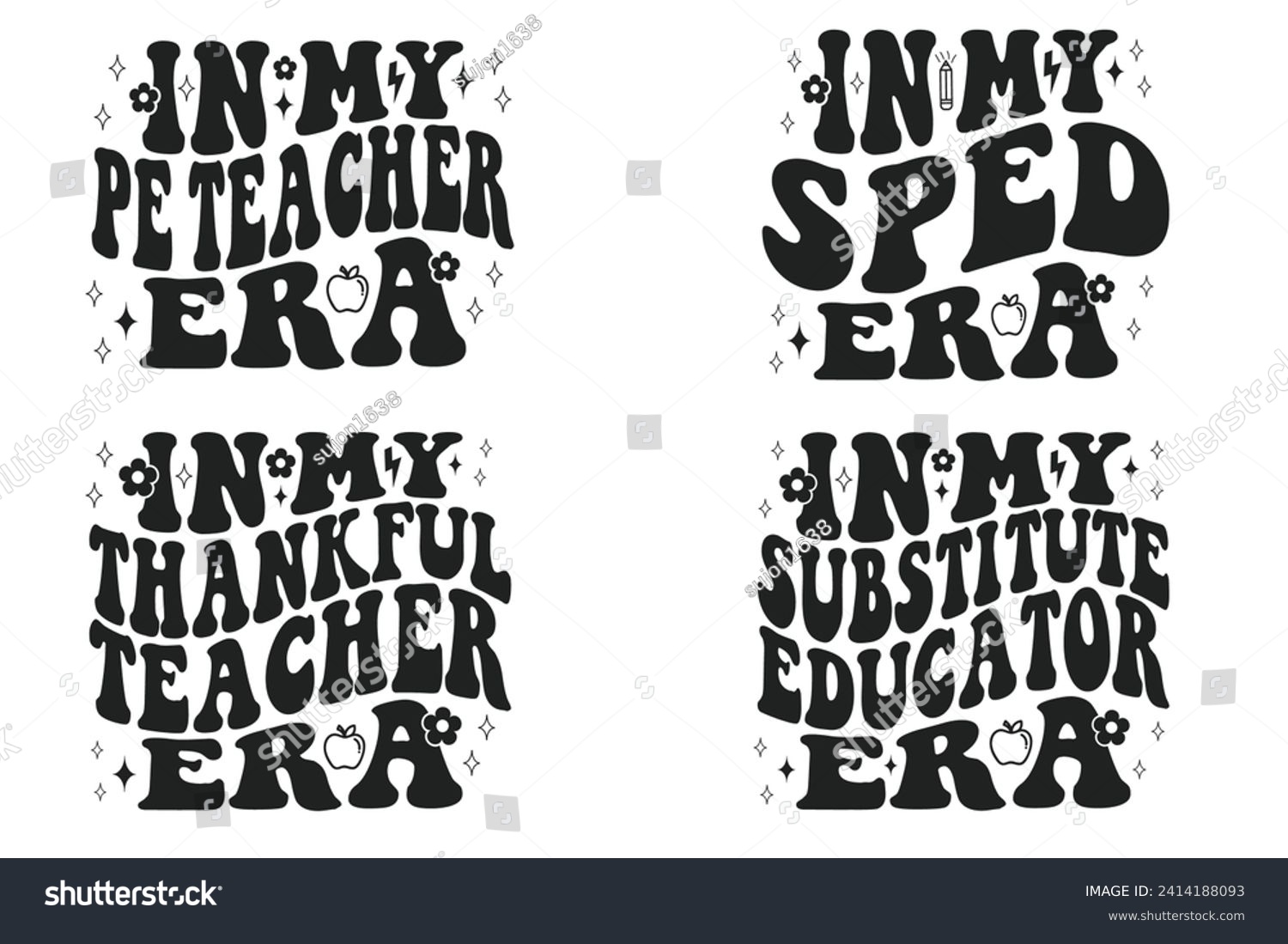 SVG of In My PE Teacher Era, In My SPED Era, In My Thankful Teacher Era, In My Substitute Educator Era retro T-shirt svg
