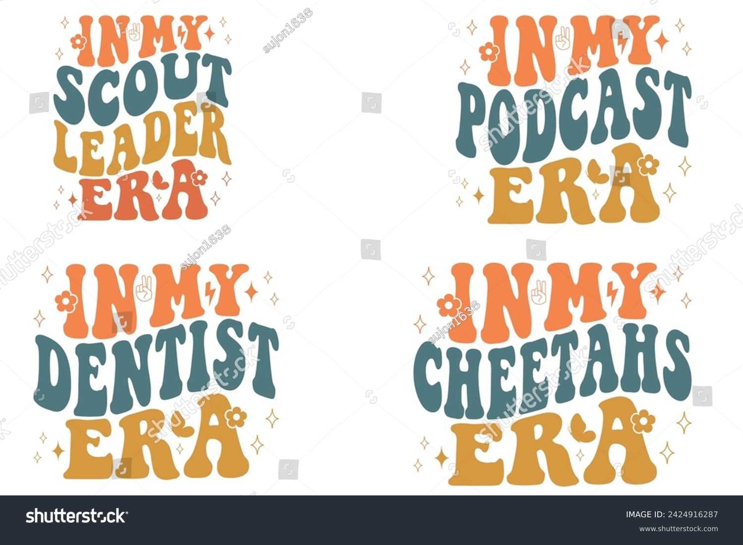 SVG of In My Scout Leader Era, In My Podcast Era, In My Dentist Era, In My Cheetahs Era retro T-shirt svg