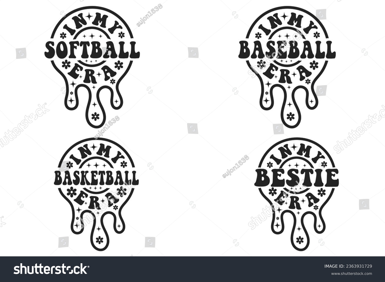SVG of In my softball era, In my baseball era, In my basketball era, In my Bestie era retro wavy Bundle T-shirt designs svg