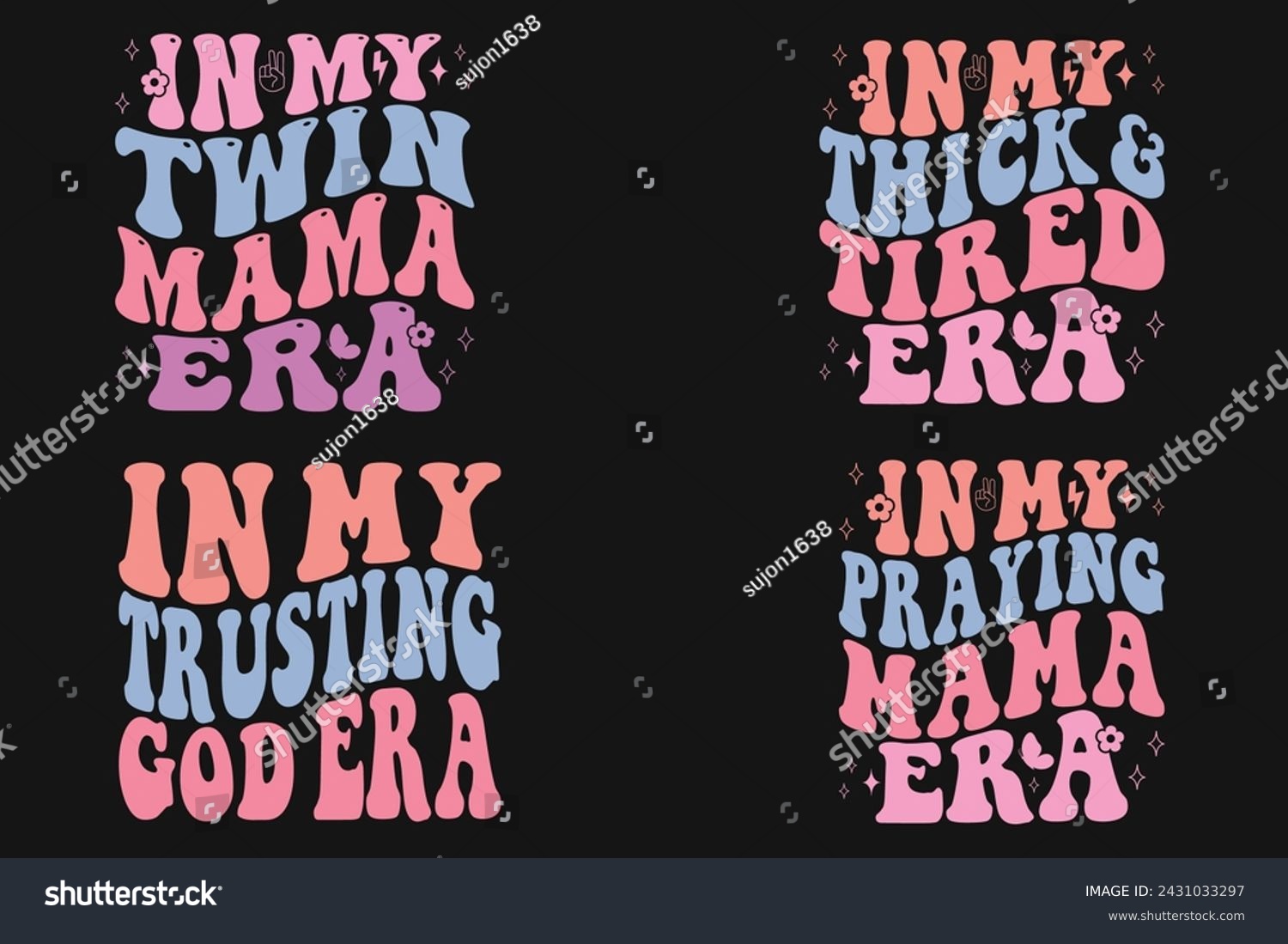 SVG of In My Twin Mama Era, In my Thick and Tired Era, In My Trusting god era retro T-shirt svg