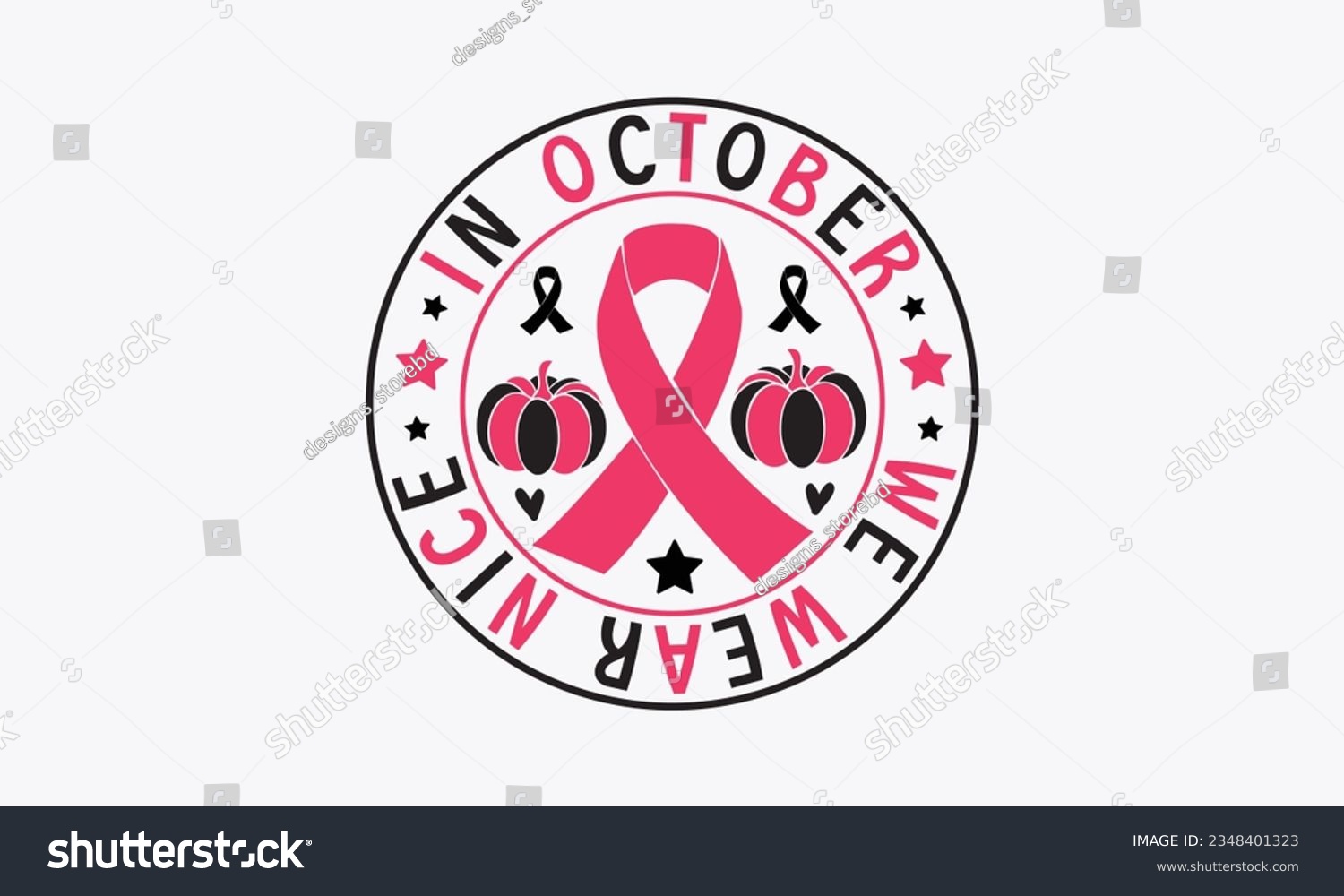 SVG of In october we wear nice svg, Breast Cancer SVG design, Cancer Awareness, Instant Download, Breast Cancer Ribbon svg, cut files, Cricut, Silhouette, Breast Cancer t shirt design Quote bundle svg