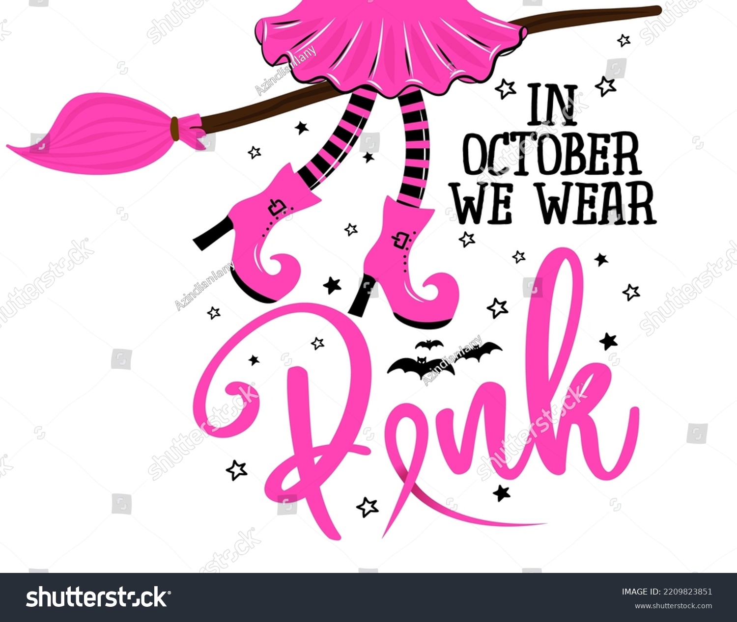 SVG of In October we wear Pink (Breast Cancer), hand drawn Breast Cancer Awareness month October lettering phrase. Quote for banners, greeting card, poster design. Fight and survive concept svg