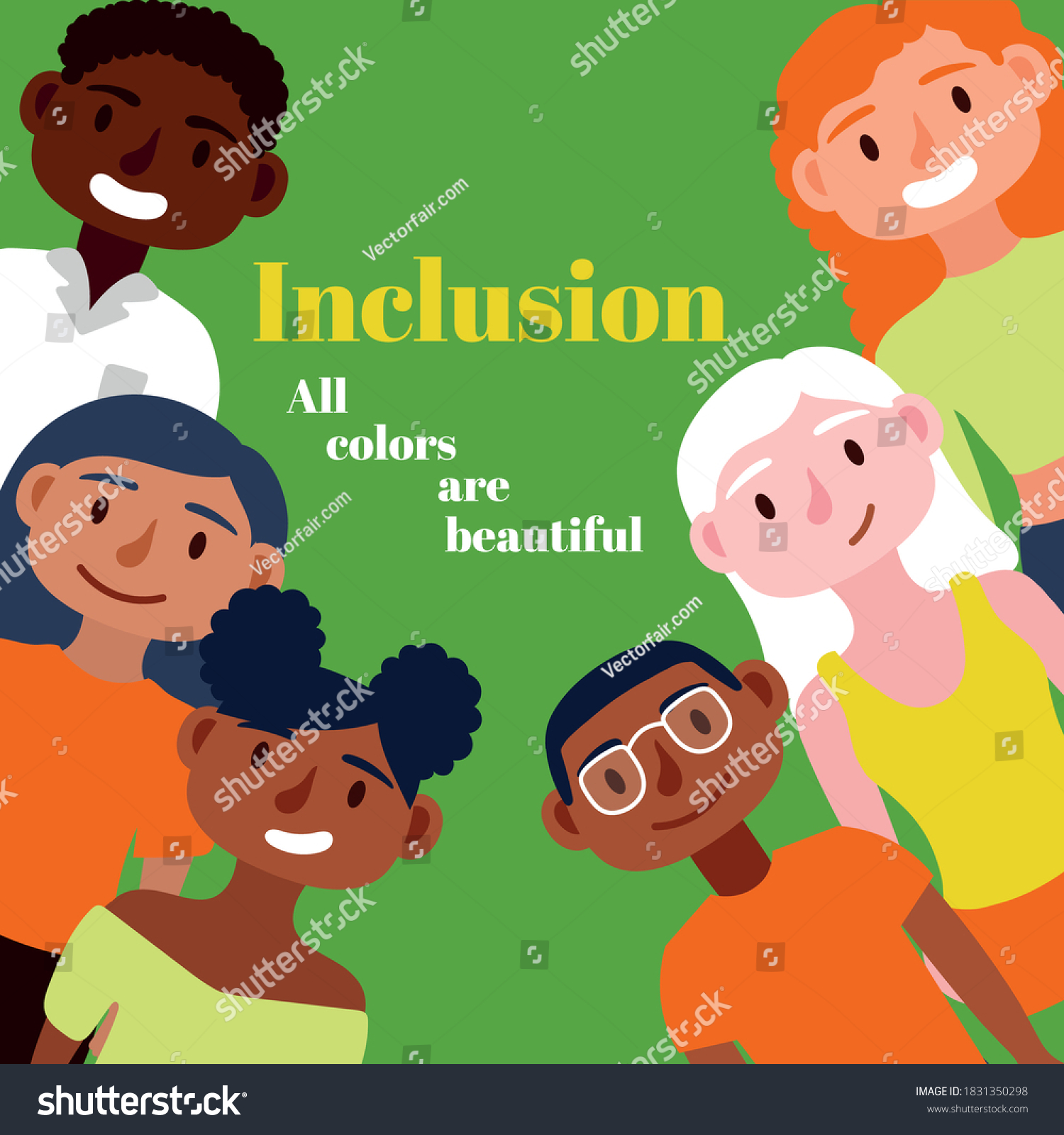 Inclusion Concept Lettering Interracial Community Characters Stock ...