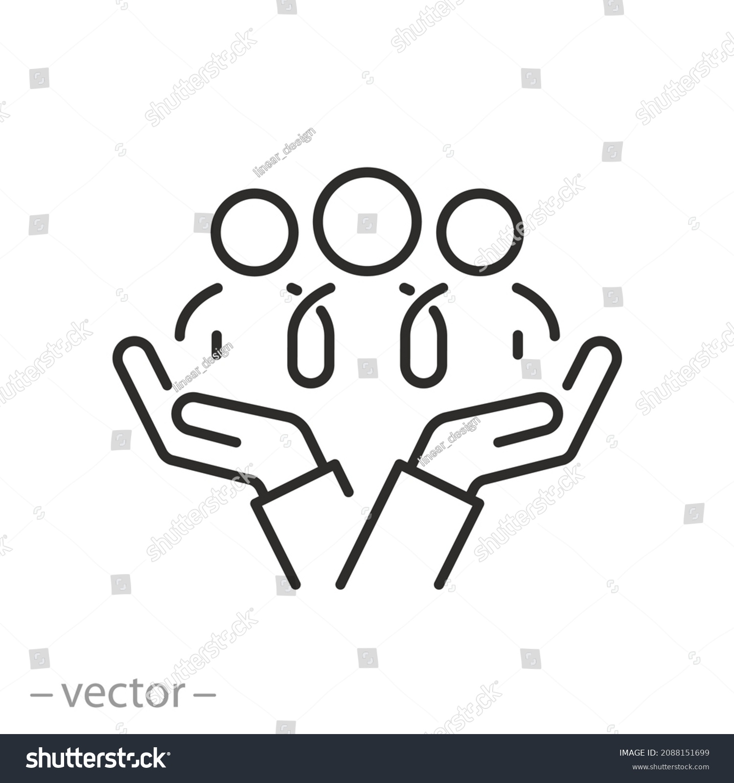 SVG of inclusion social equity icon, help or support employee, gender equality, community care, age and culture diversity, people group save, thin line symbol - editable stroke vector illustration svg