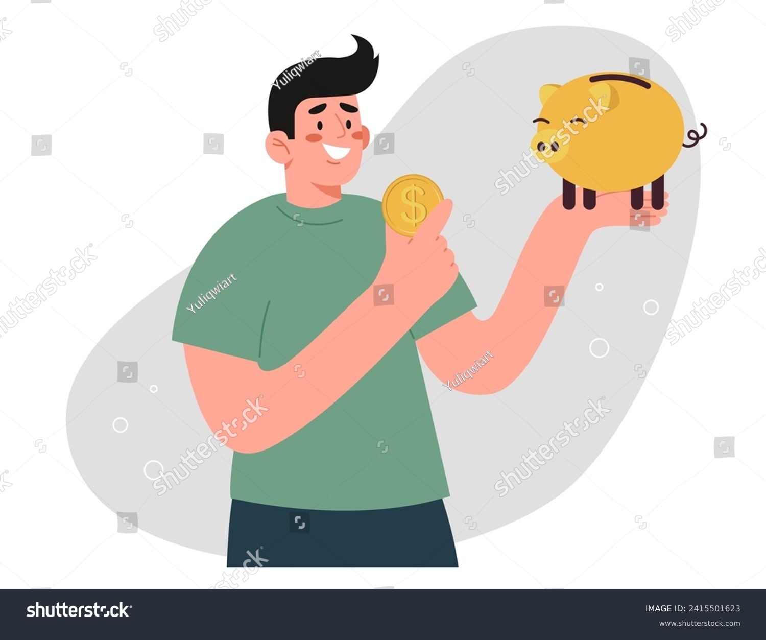 SVG of Income and salary growth, investing assets and money, creating an investment portfolio and deposit boxes, managing money, improving the economy and stock market, a man throws a coin into a piggy bank. svg