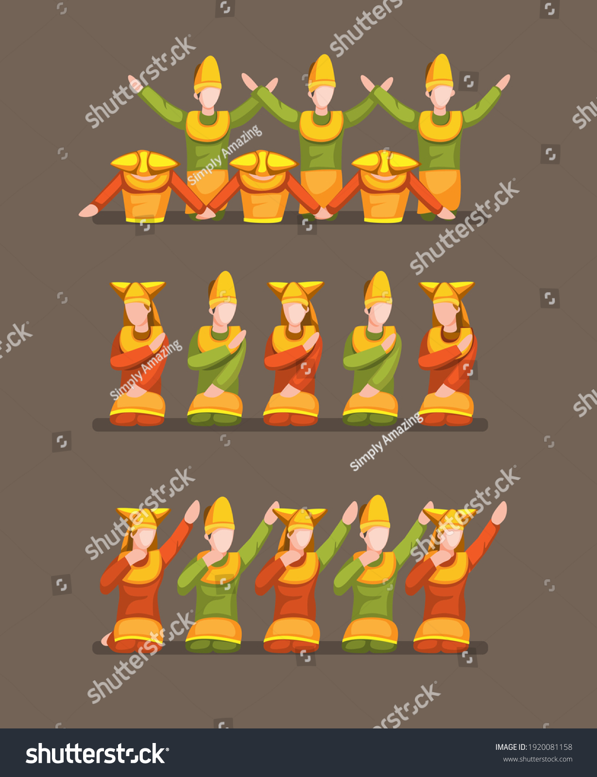 SVG of Indang Dance is a traditional Minangkabau Islamic dance originating from West Sumatra, Indonesia. move pose symbol concept in cartoon illustration vector svg