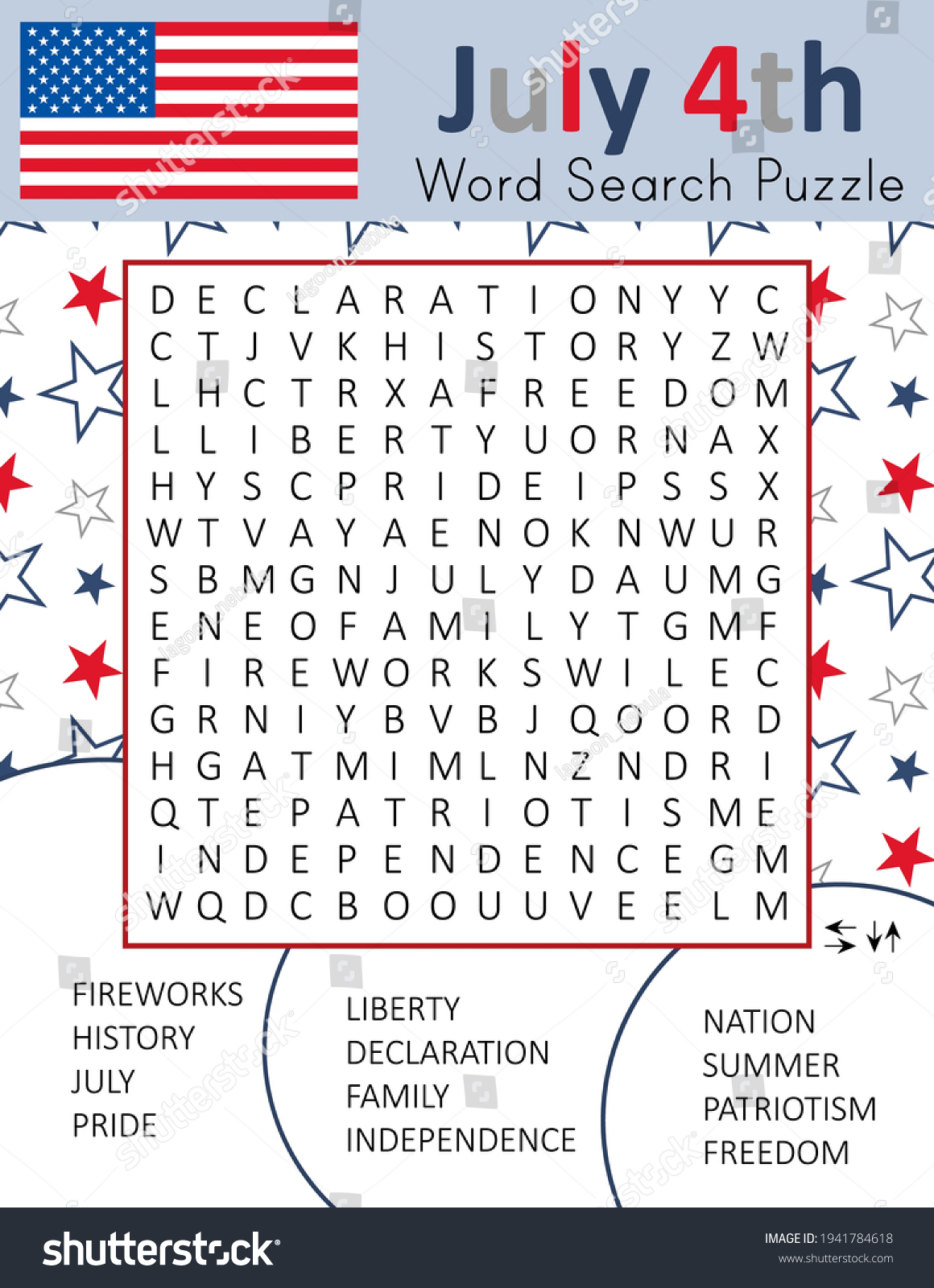 Independence Day 4th July Word Search Stock Vector (Royalty Free ...