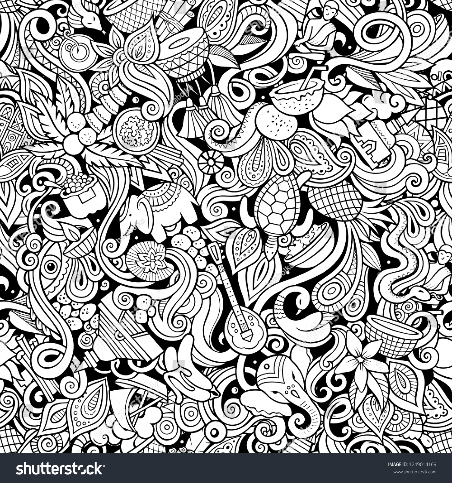 India Culture Hand Drawn Doodles Seamless Stock Vector (Royalty Free ...