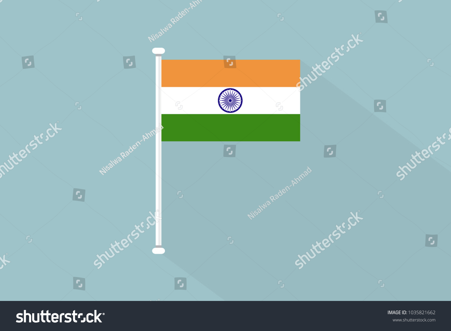 旗竿を持つインドの国旗 ベクターイラスト のベクター画像素材 ロイヤリティフリー