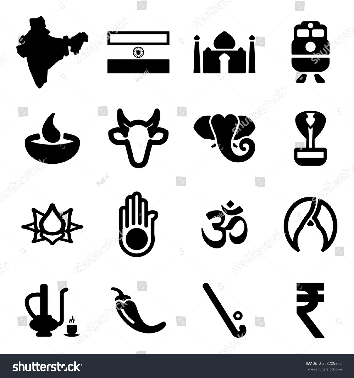 India Icons Stock Vector Illustration 268209302 : Shutterstock