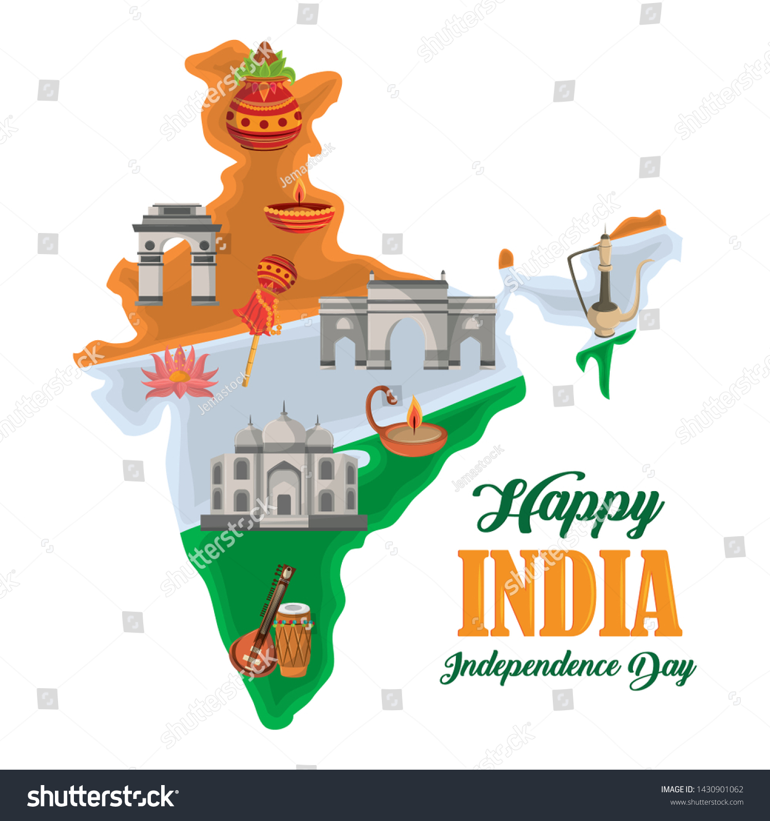 India Independence Day Card Patriotic Monuments Stock Vector (Royalty ...