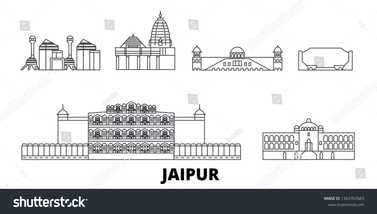 India Jaipur Line Travel Skyline Set Stock Vector (royalty Free 