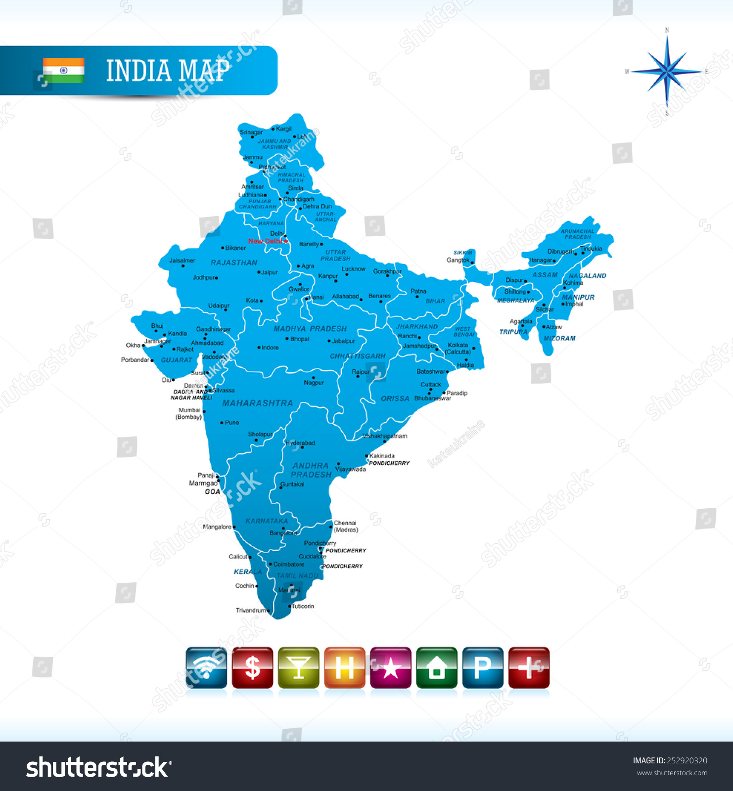 India Map Stock Vector Illustration 252920320 : Shutterstock