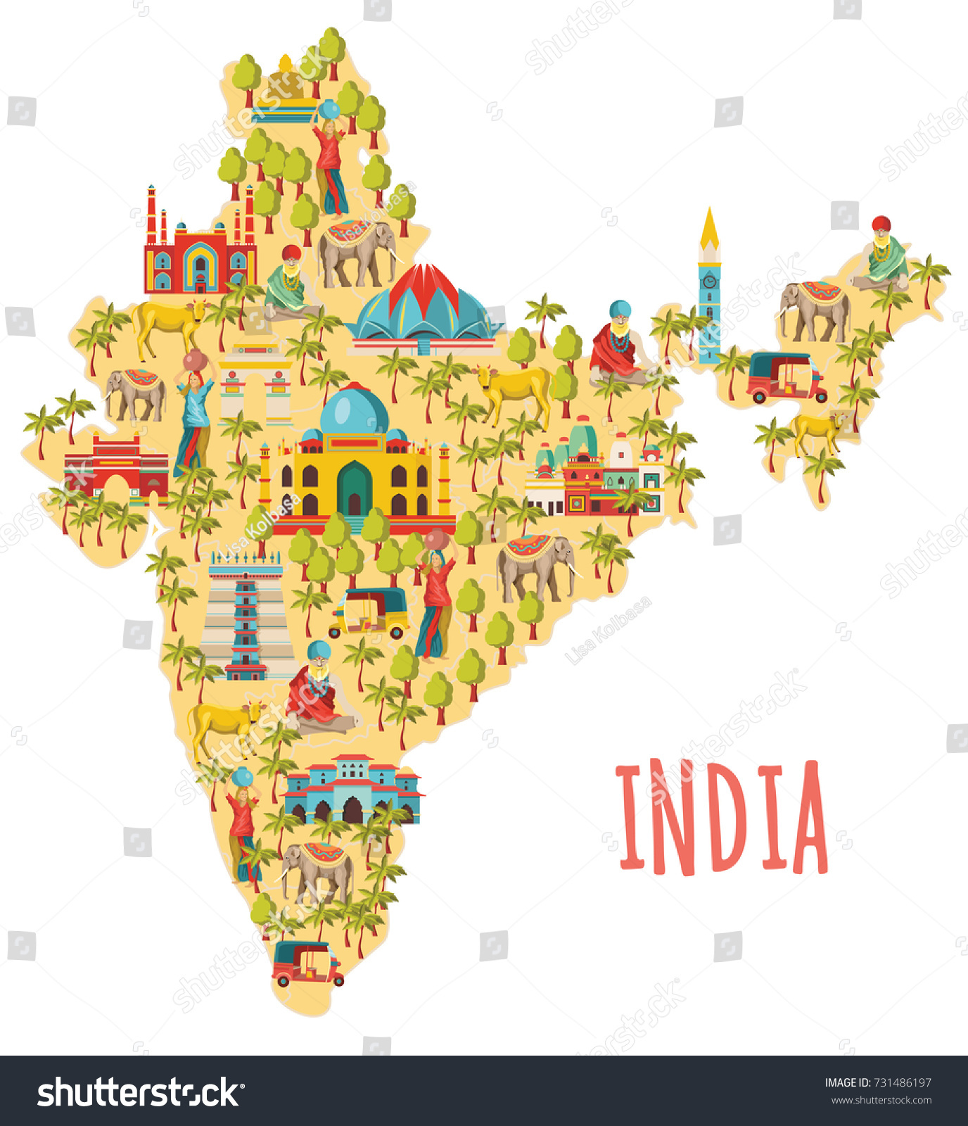 Tourist Map Of India India Map Travel Tourism Background Vector Stock Vector (Royalty Free)  731486197