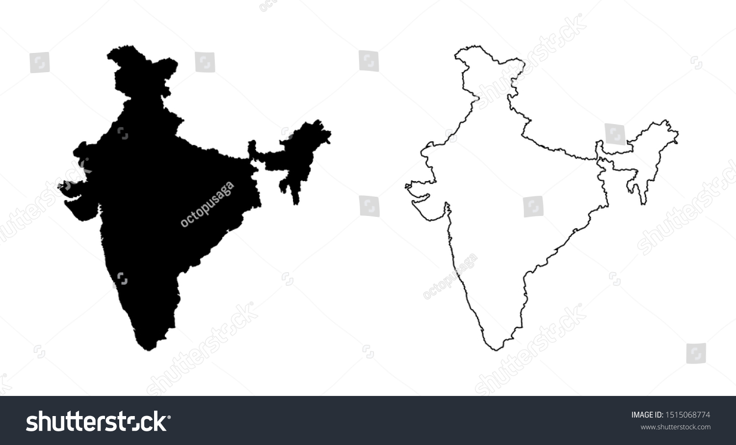 Vektor Stok India Map Vector Blank Silhouette Outline Tanpa Royalti Shutterstock