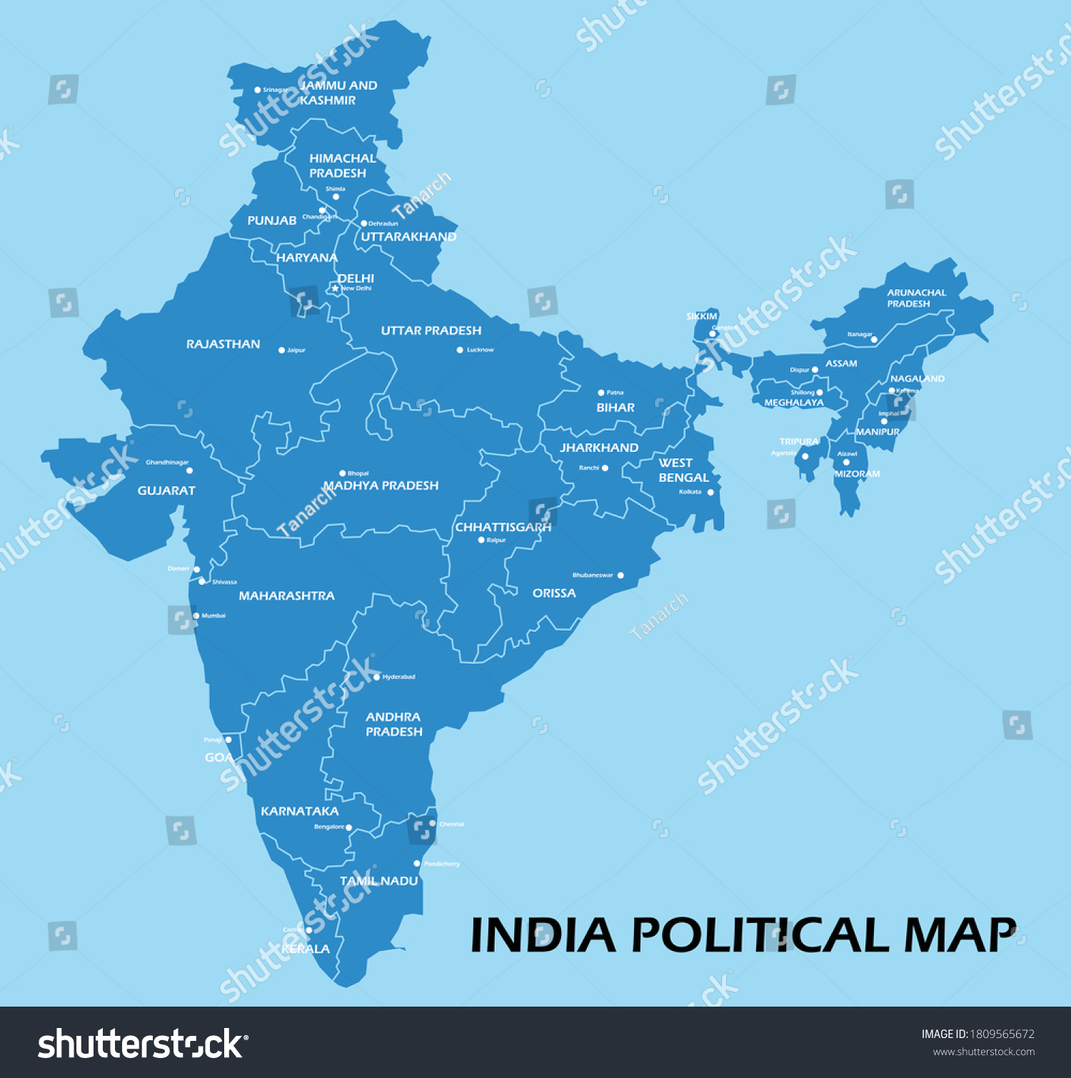 India Political Map Divide By State: เวกเตอร์สต็อก (ปลอดค่าลิขสิทธิ์ ...