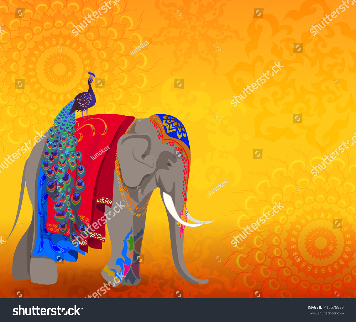 India Traditional Background Indian Elephants Mandalas Stock Vector Royalty Free 417578929 