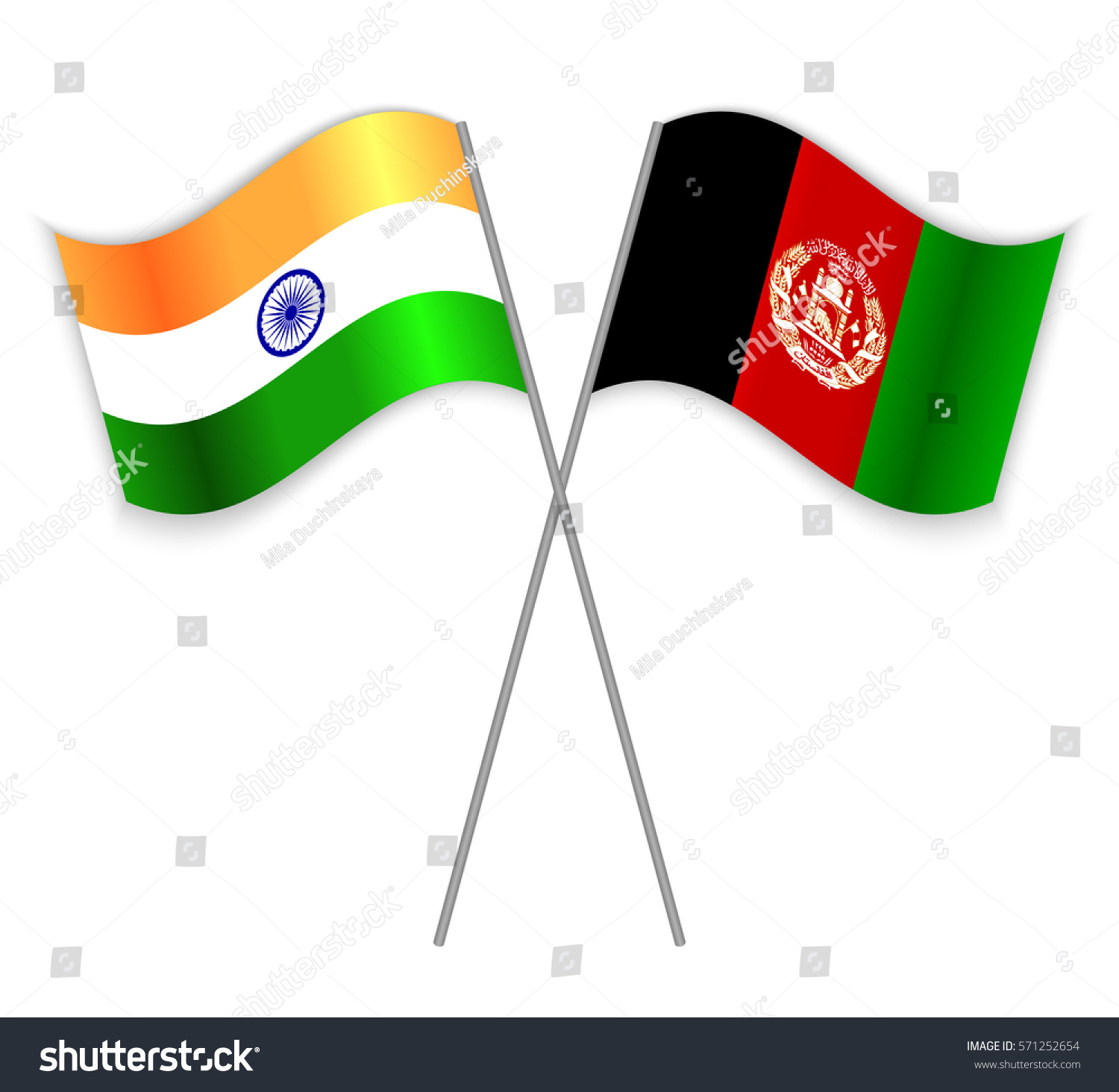 Indian Afghan Crossed Flags India Combined Stock Vector Royalty Free 571252654