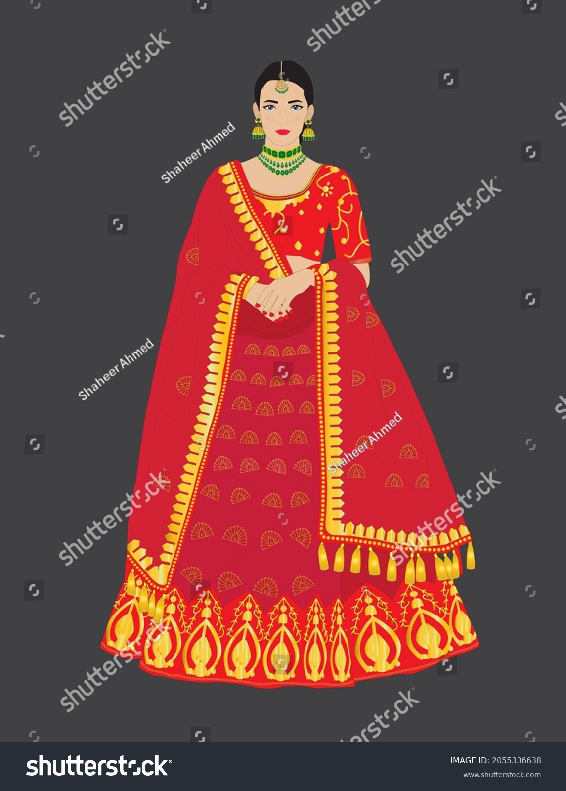 SVG of Indian Bride wearing traditional bridal dress sharara and blouse with dupatta svg