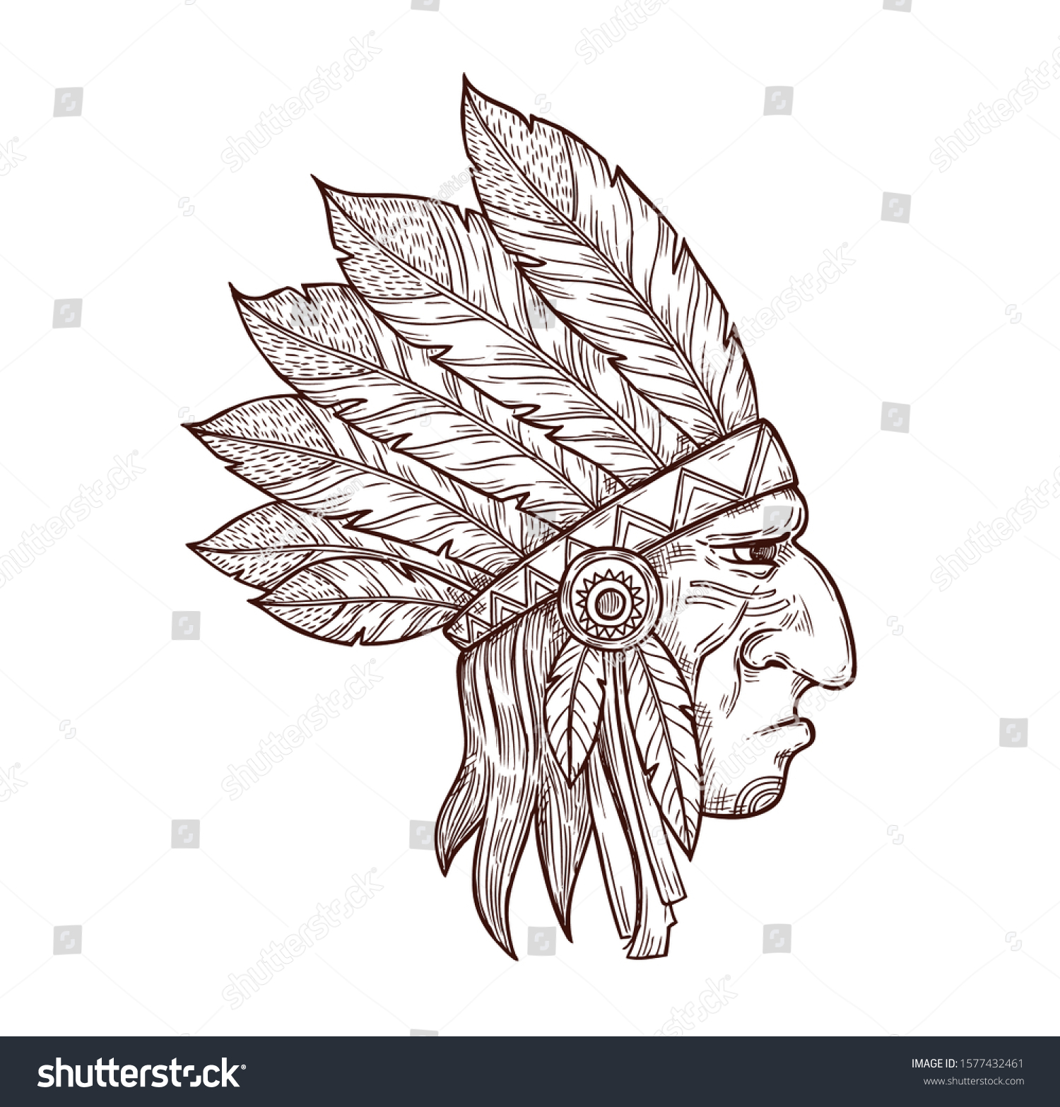 Indian Chief Head Traditional Headdress Eagle Stock Vector (Royalty ...