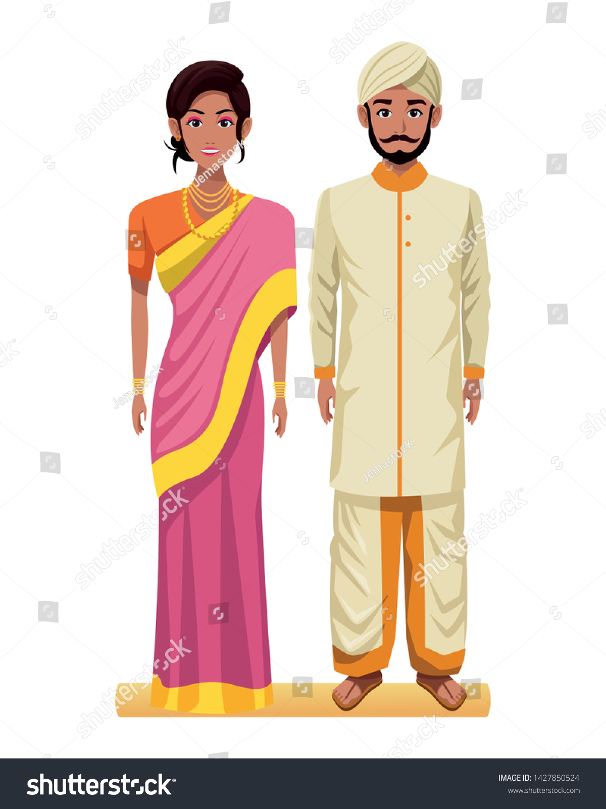 Indian Couple Wearing Traditional Hindu Clothes Stock Vector (Royalty ...