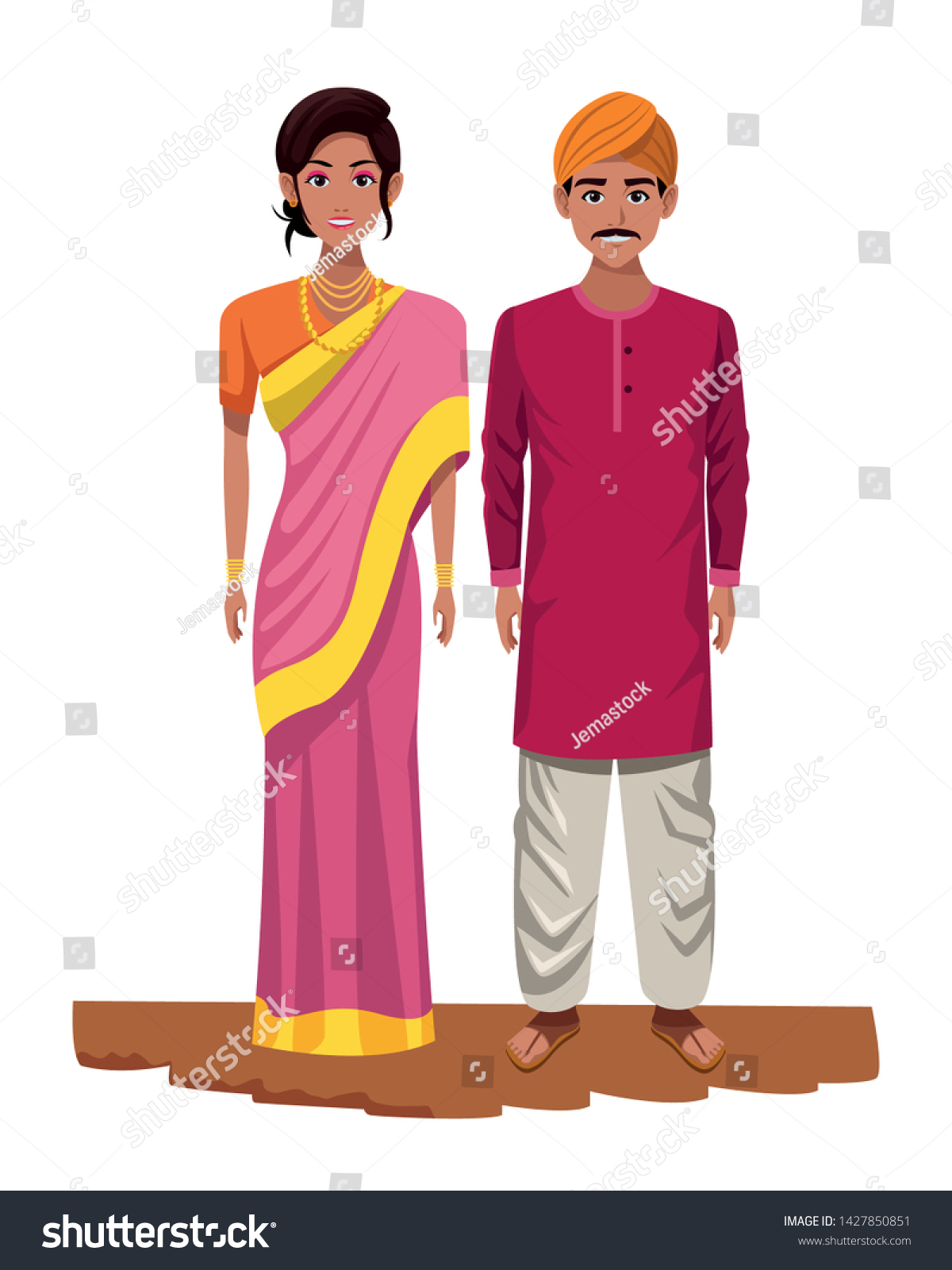 Indian Couple Wearing Traditional Hindu Clothes Stock Vector (Royalty ...