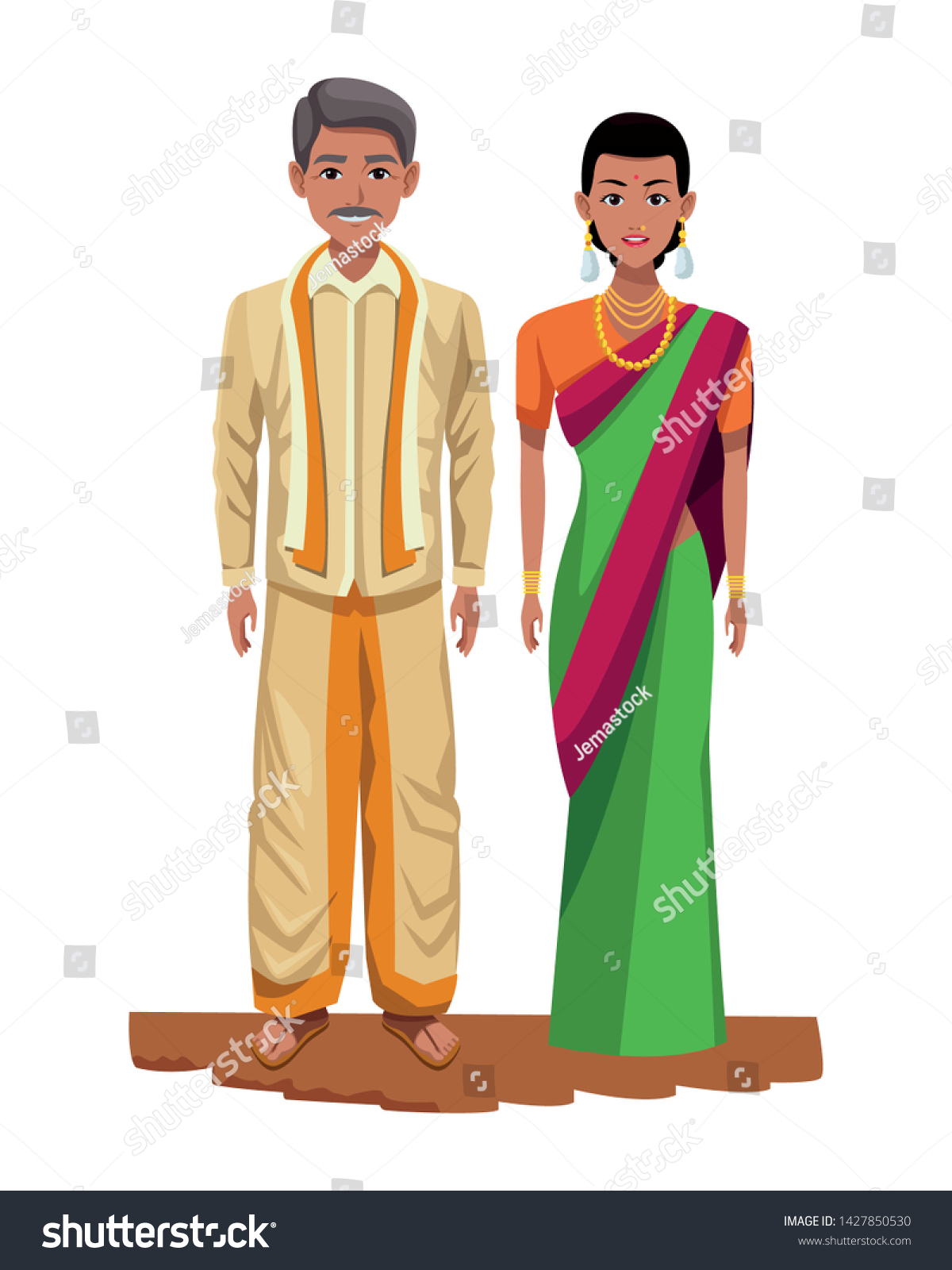 Indian Couple Wearing Traditional Hindu Clothes Stock Vector (Royalty ...