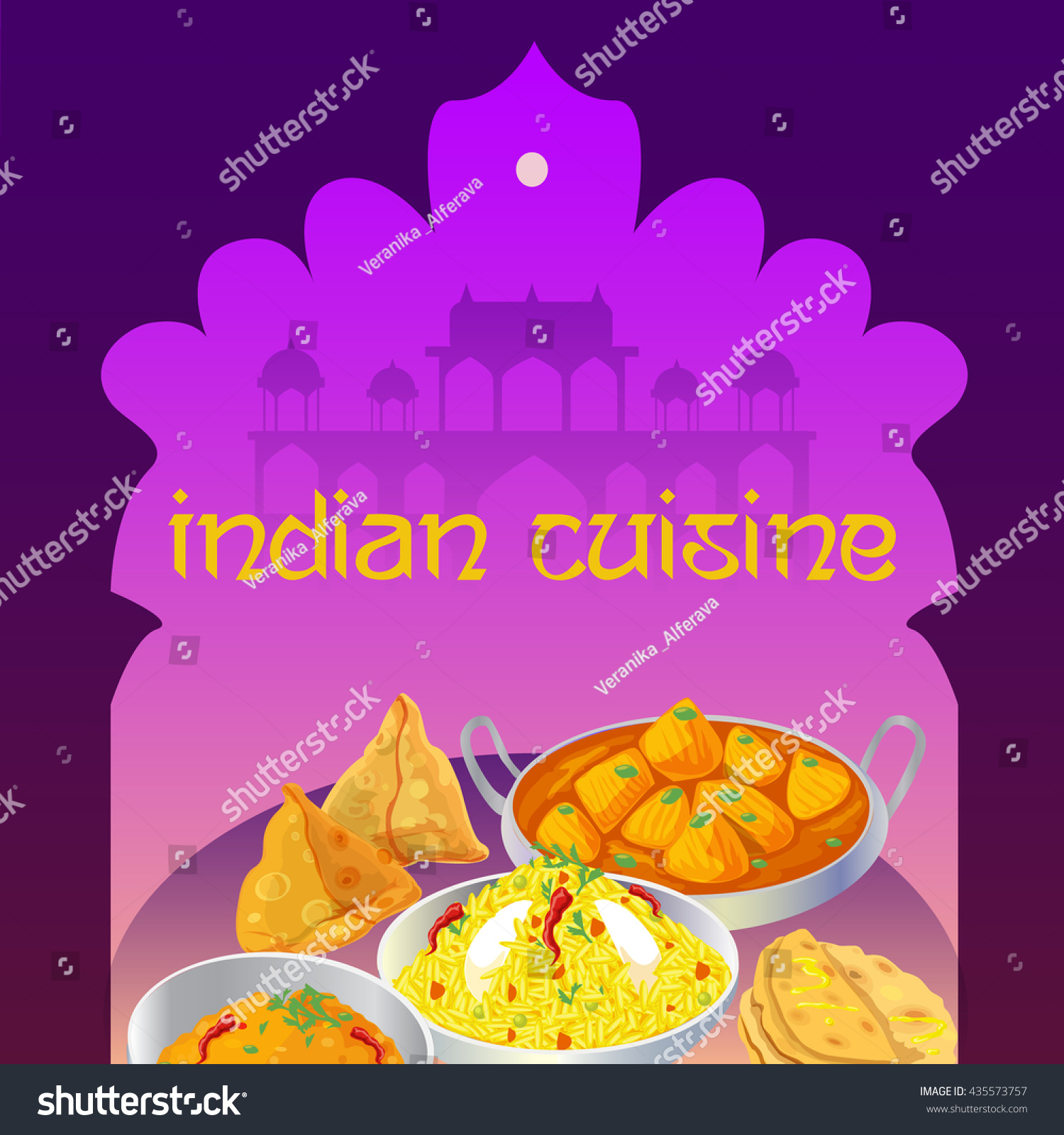 Indian Cuisine Food Dishes Colorful Poster Stock Vector Royalty Free