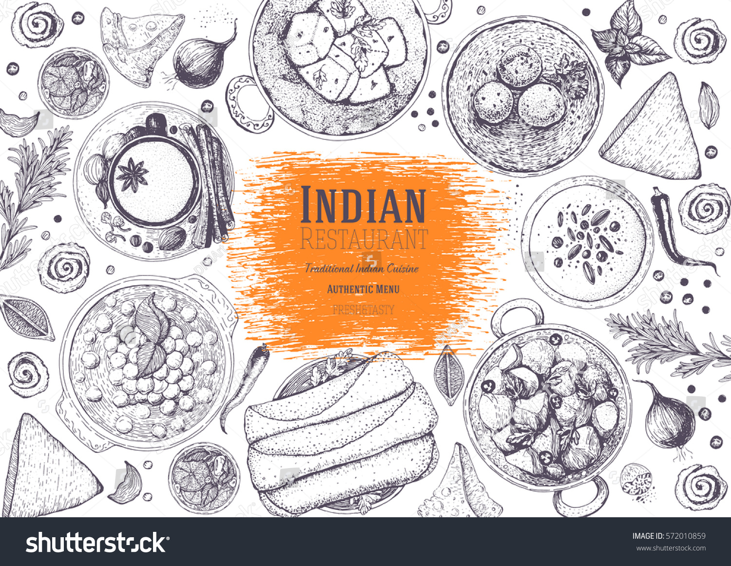 ... Cuisine Top View Frame Indian 库存矢量图 572010859 - Shutterstock