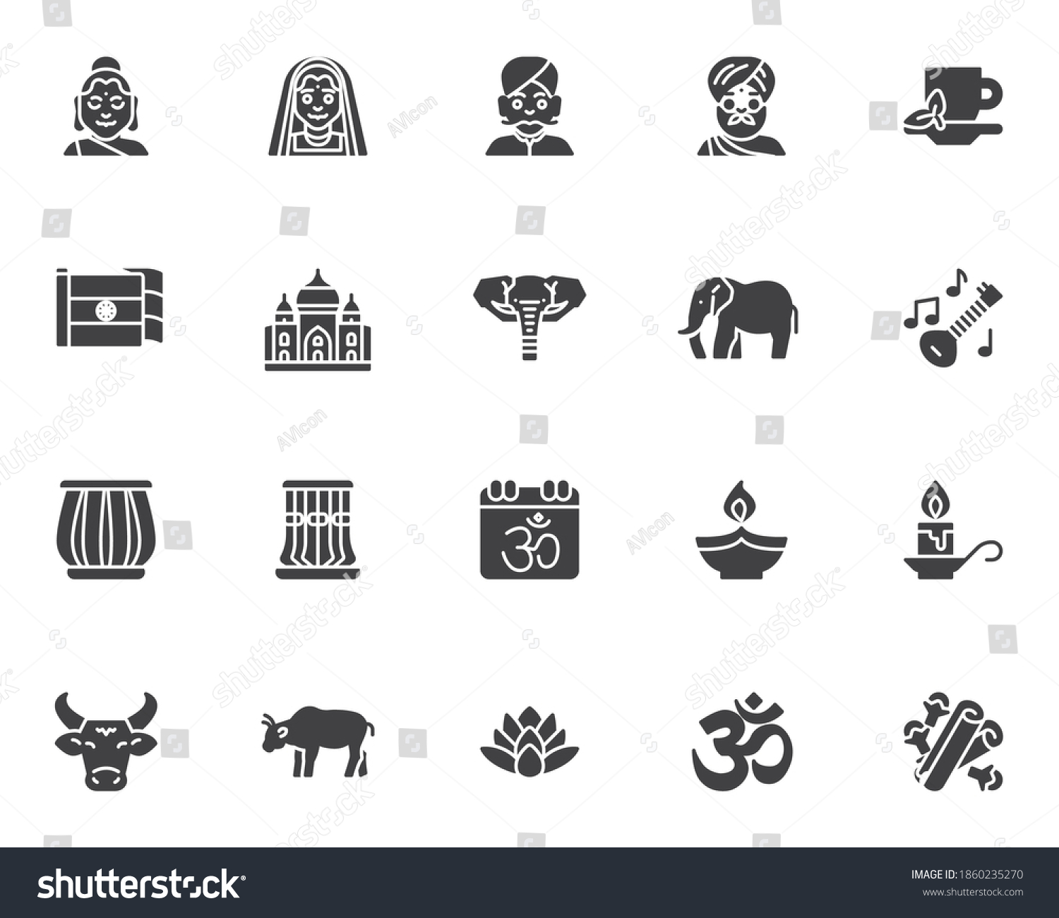 Indian Culture Vector Icons Set Modern Stock Vector (Royalty Free ...