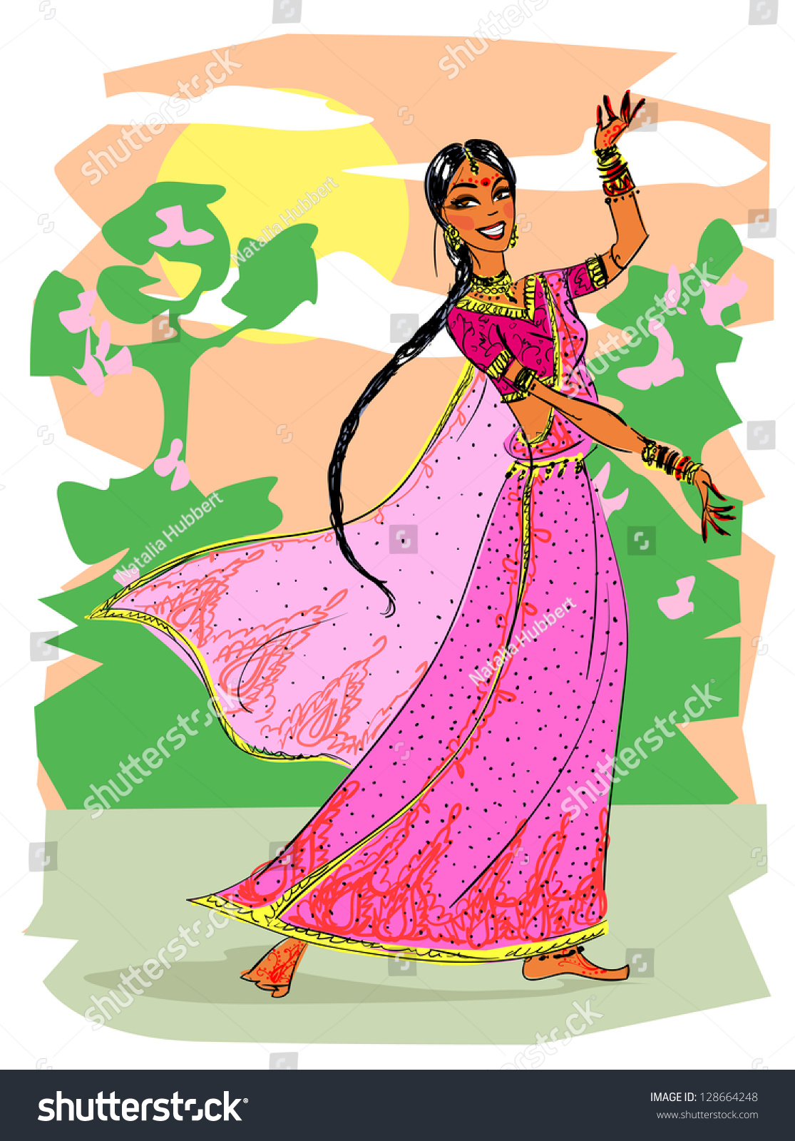 Indian Dancing Woman Hand Drawn Indian Stock Vector 