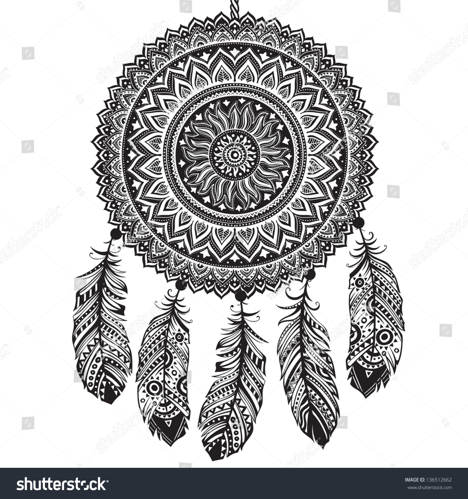 Indian Dream Catcher Stock Vector Illustration 136512662 : Shutterstock