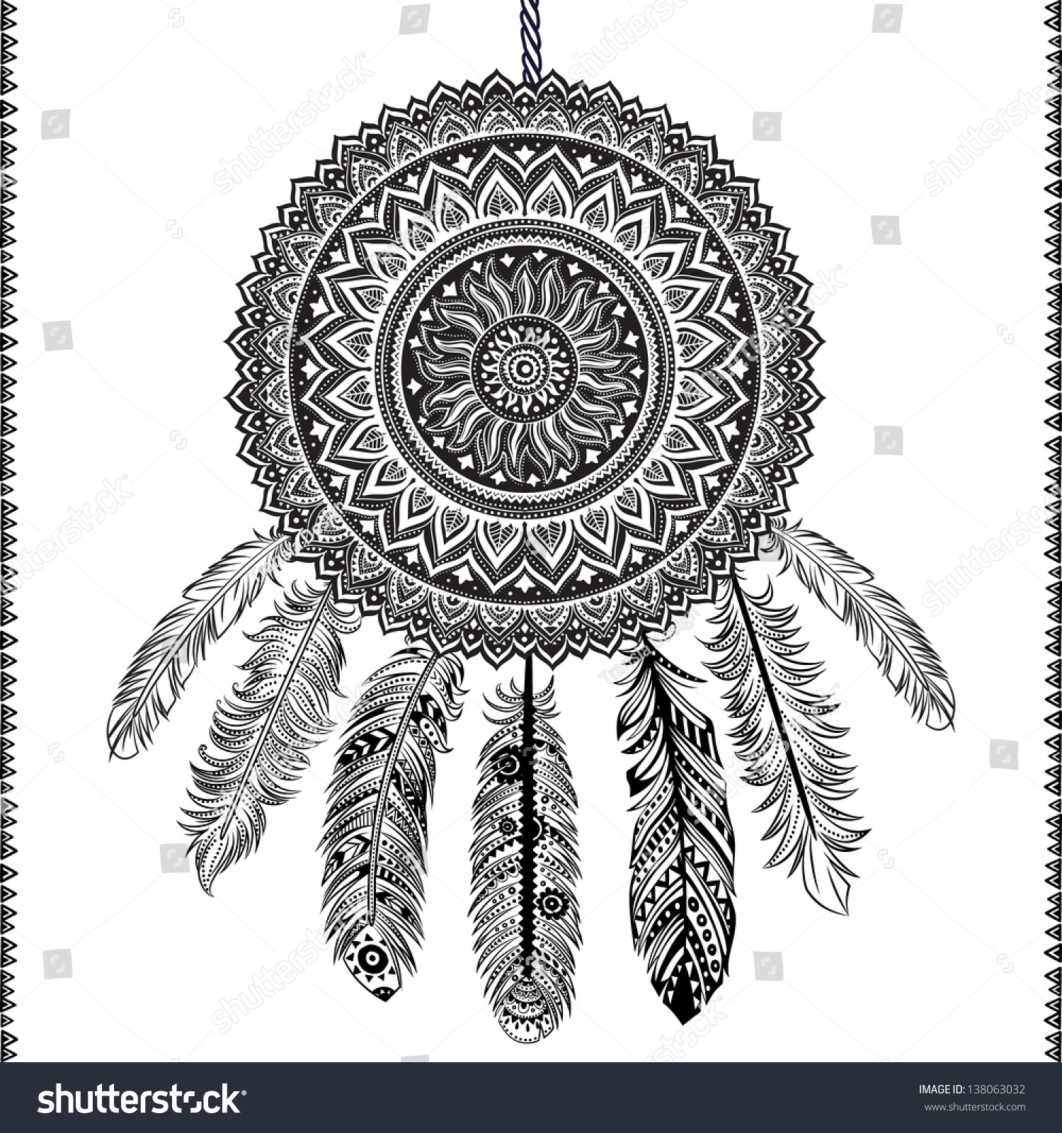 Indian Dream Catcher Stock Vector Illustration 138063032 : Shutterstock