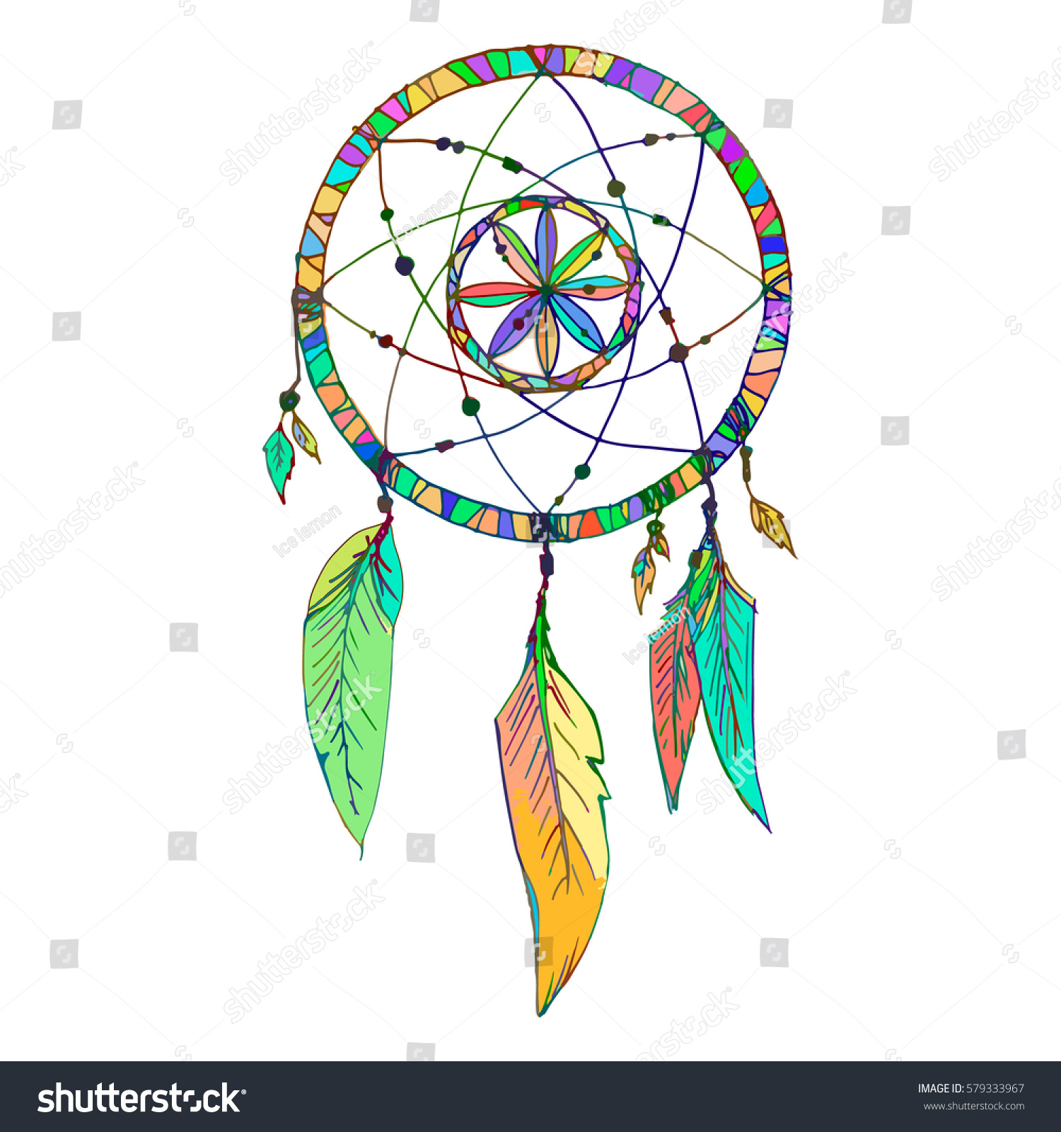 Indian Dream Catcher Beads Feathers Sketch Stock Vector (Royalty Free ...