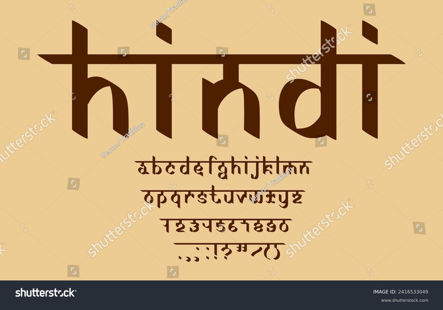 SVG of Indian english font, ethnic asian type, devanagari inspired typeface, traditional alphabet in hindi style. Indian font typeset numeral and punctuation symbols, English ABC vector letters and digits svg