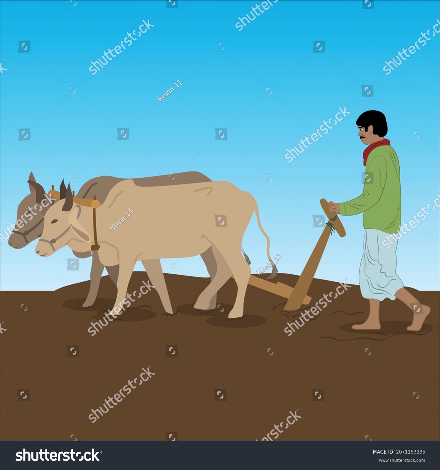 Indian Farmer Working Farm Stock Vector (Royalty Free) 2071153235