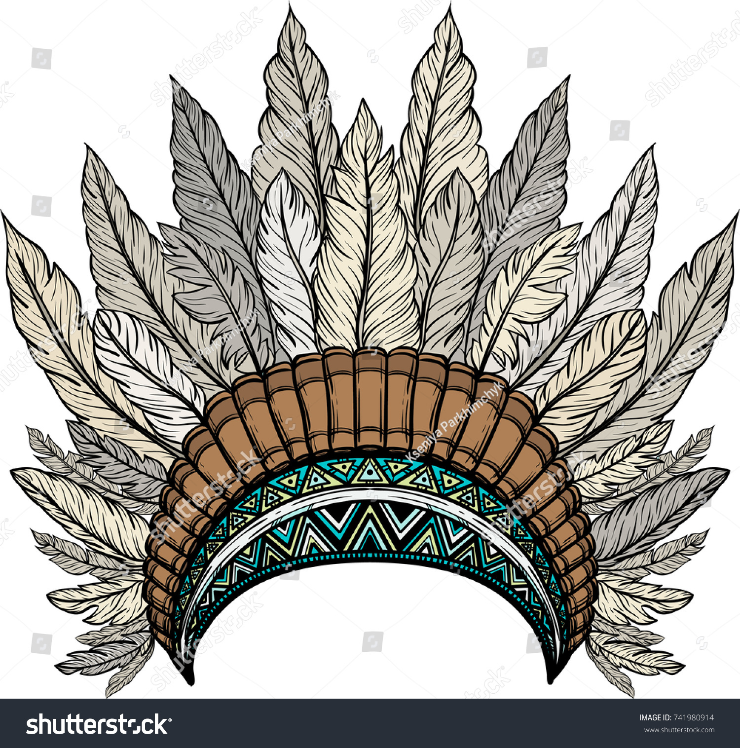 Indian Feathers Headdress Warbonnet Stock Vector (Royalty Free) 741980914